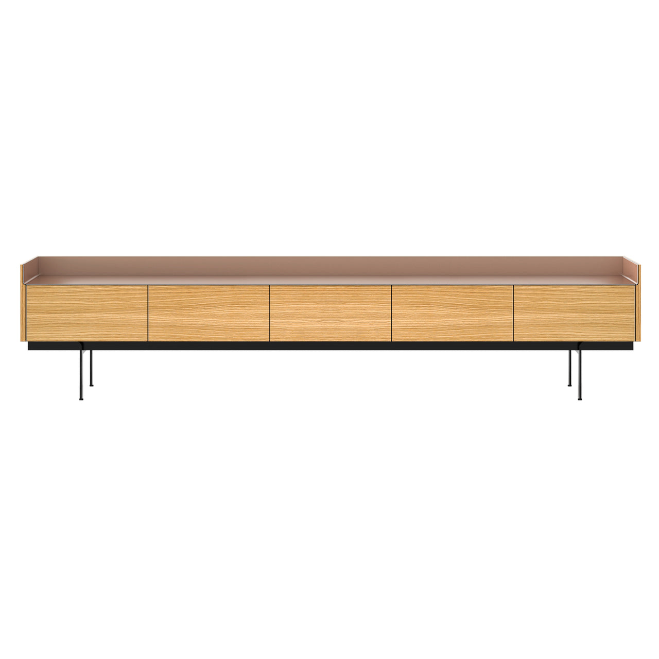 Stockholm STH553 Slim Sideboard: Composition 3 + Super-Matt Oak + Anodized Aluminum Pale Rose + Black