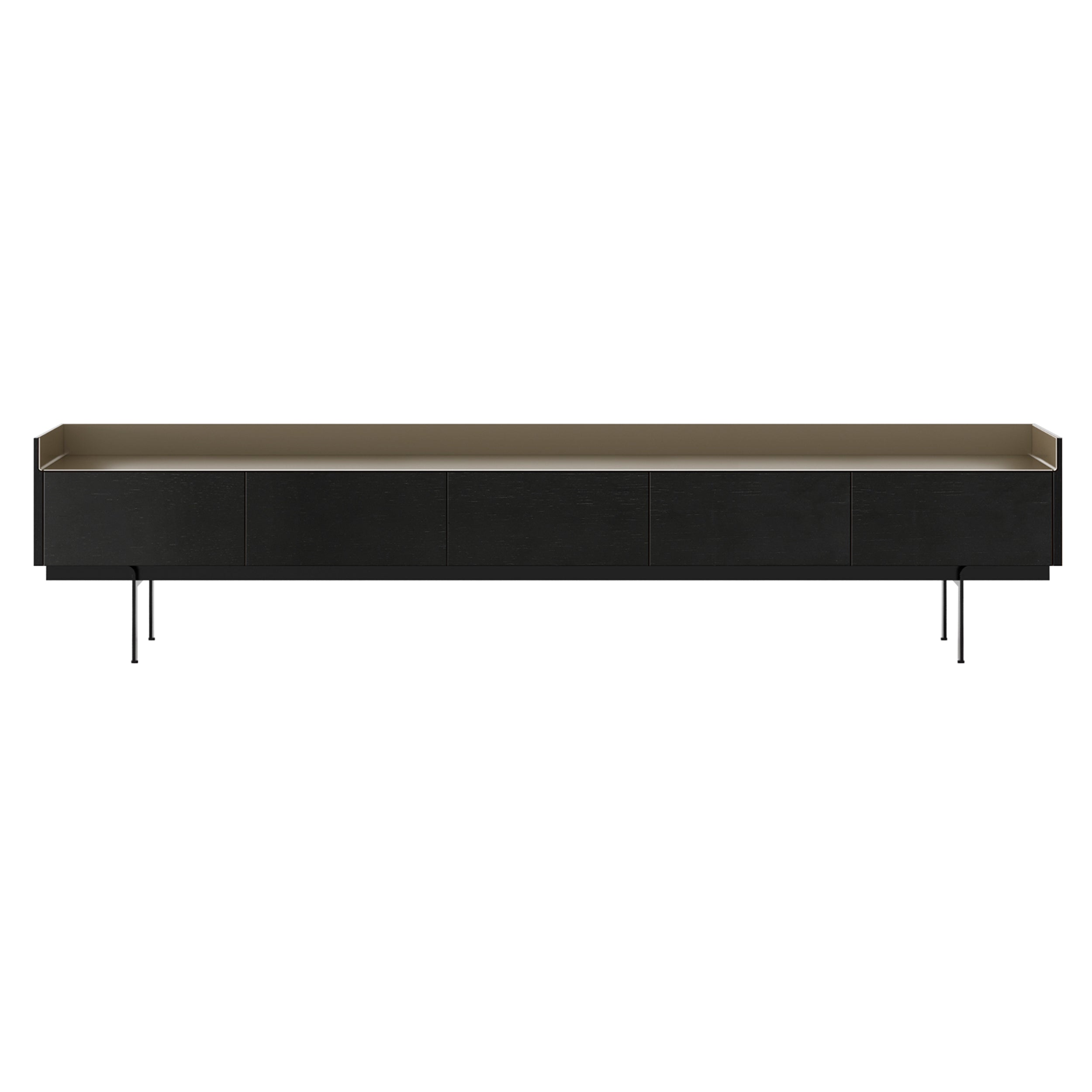 Stockholm STH553 Slim Sideboard: Composition 3 + Ebony Stained Oak + Anodized Aluminum Pale Rose + Black