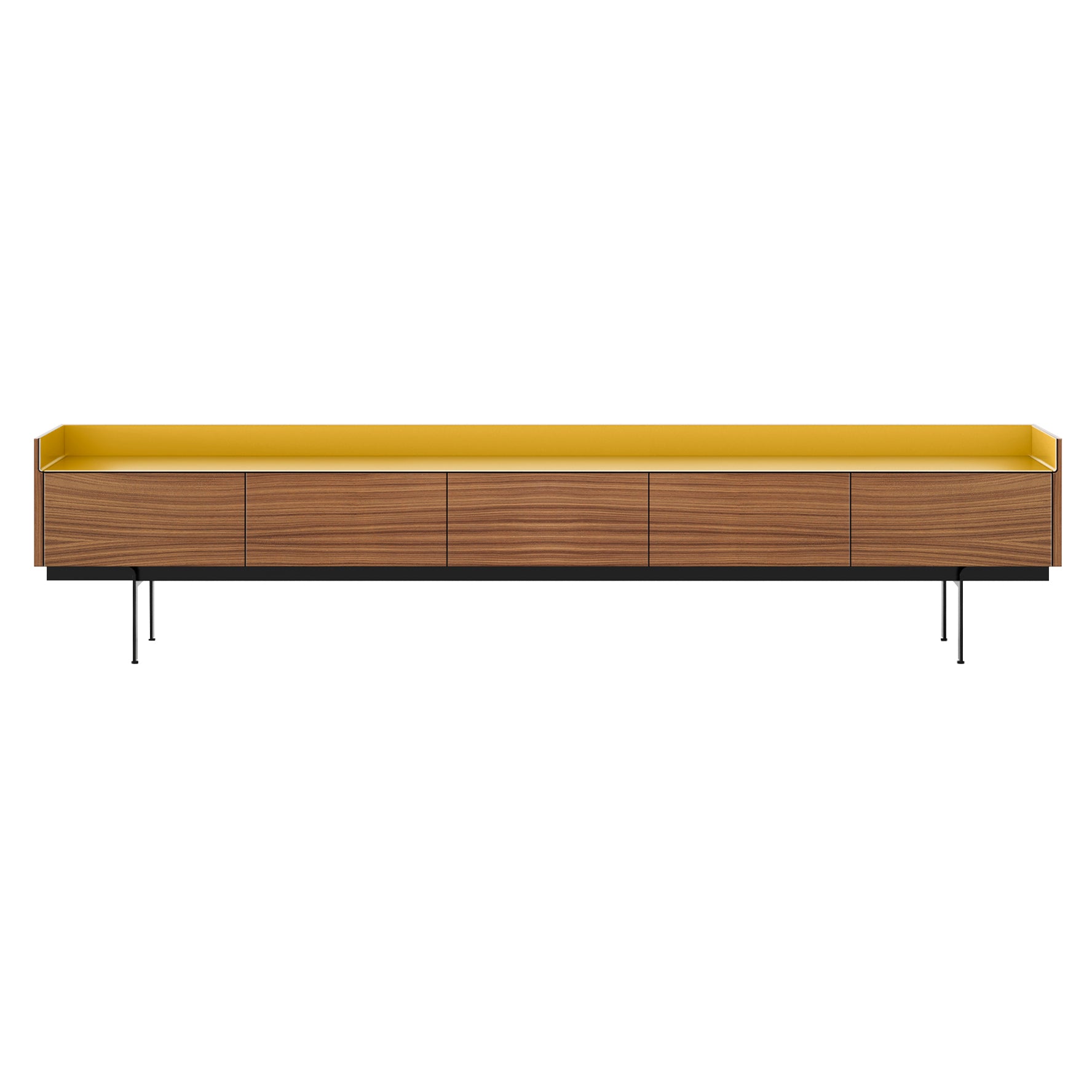 Stockholm STH553 Slim Sideboard: Composition 3 + Super-Matt Walnut + Anodized Aluminum Gold + Black