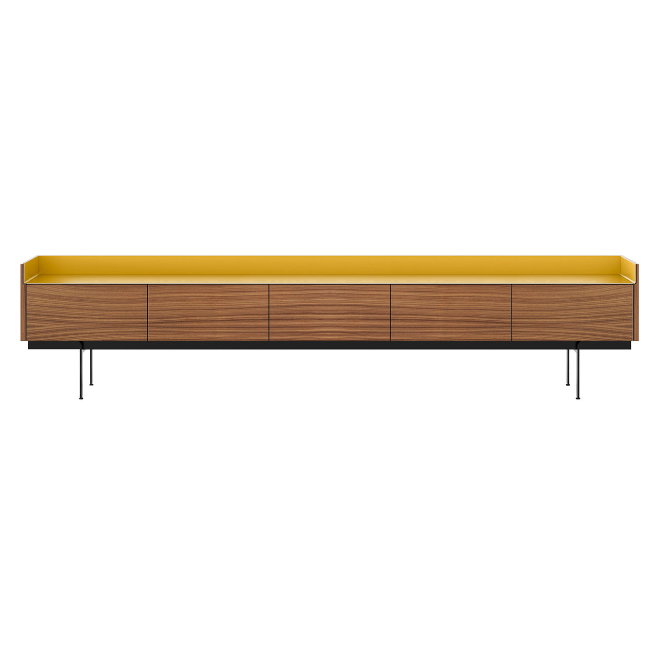 Stockholm STH553 Slim Sideboard: Composition 3 + Super-Matt Walnut + Anodized Aluminum Gold + Black