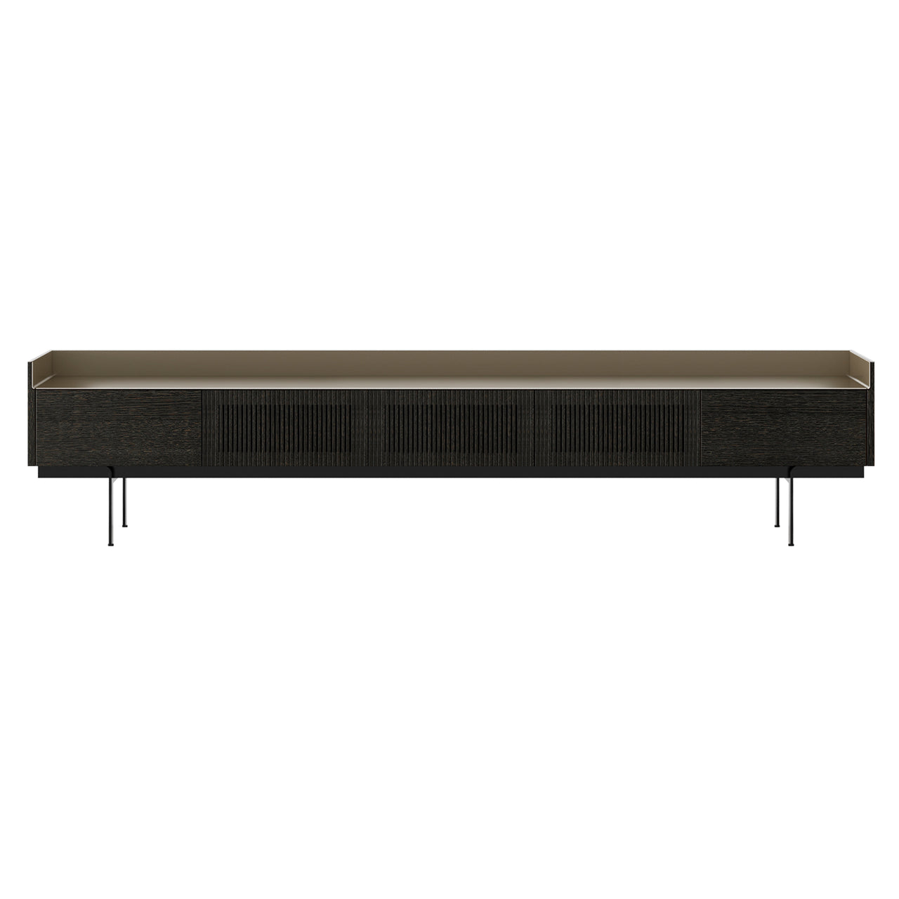 Stockholm STH556 Slim Sideboard: Composition 3 + Dark Grey Stained Oak + Anodized Aluminum Bronze + Black