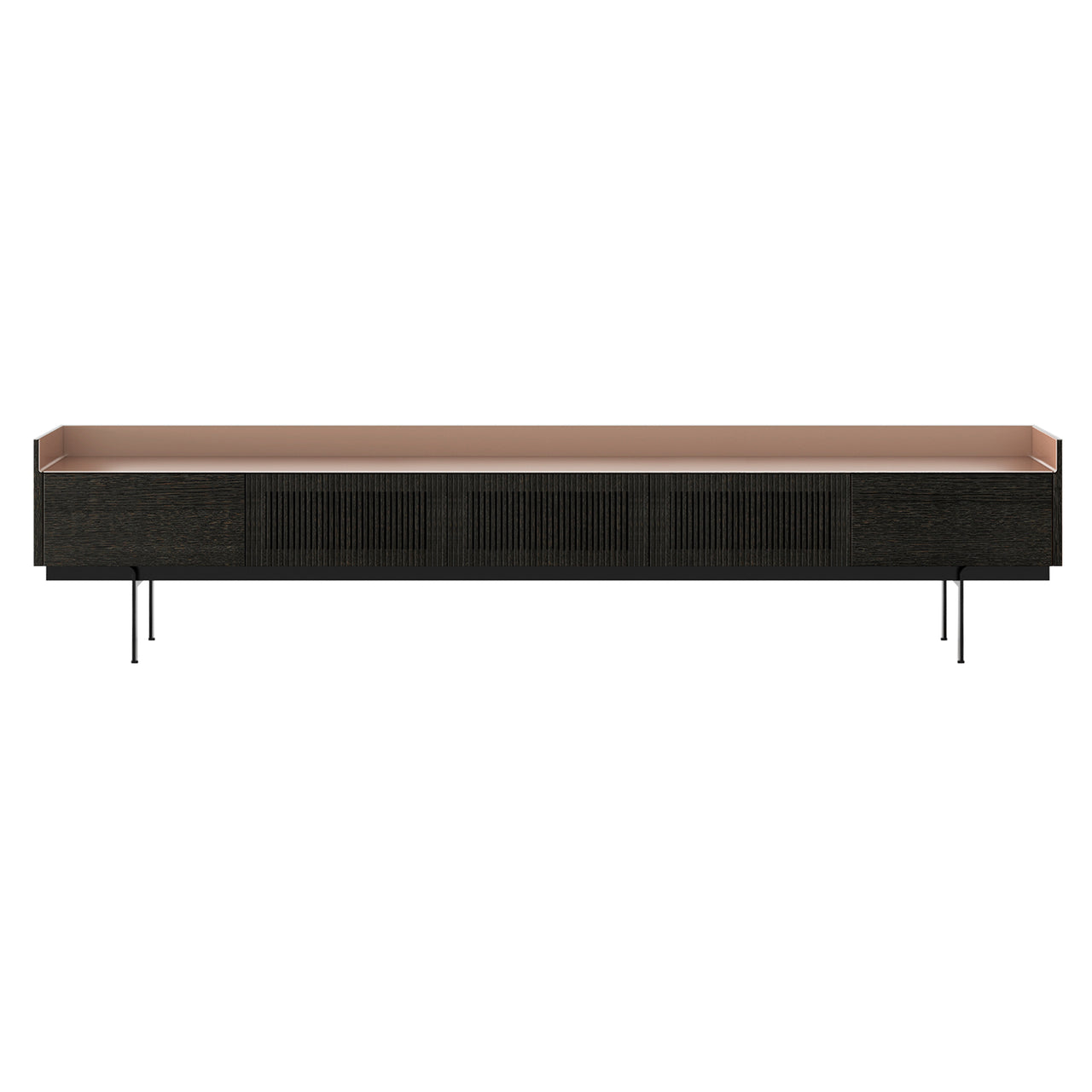 Stockholm STH556 Slim Sideboard: Composition 3 + Dark Grey Stained Oak + Anodized Aluminum Pale Rose + Black