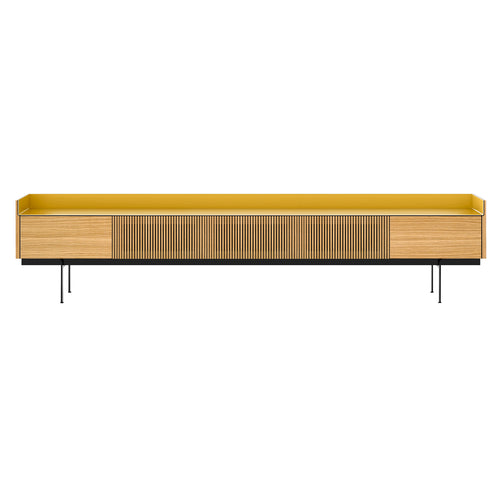 Stockholm STH556 Slim Sideboard: Composition 3 + Super-Matt Oak + Anodized Aluminum Gold + Black