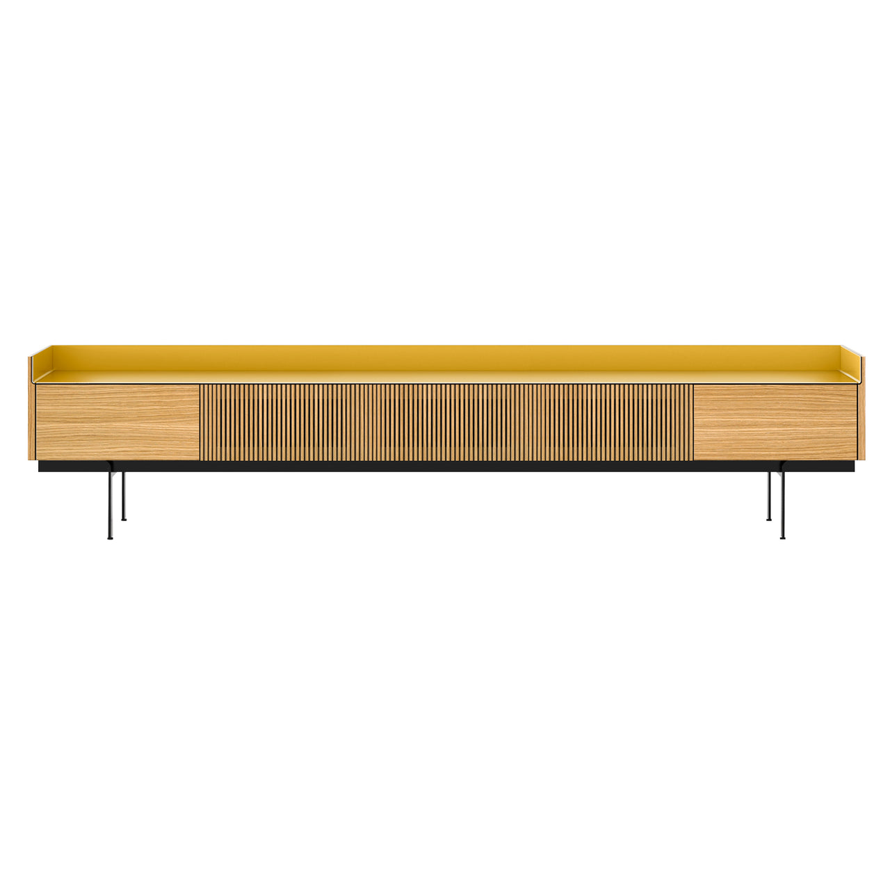 Stockholm STH556 Slim Sideboard: Composition 3 + Super-Matt Oak + Anodized Aluminum Gold + Black