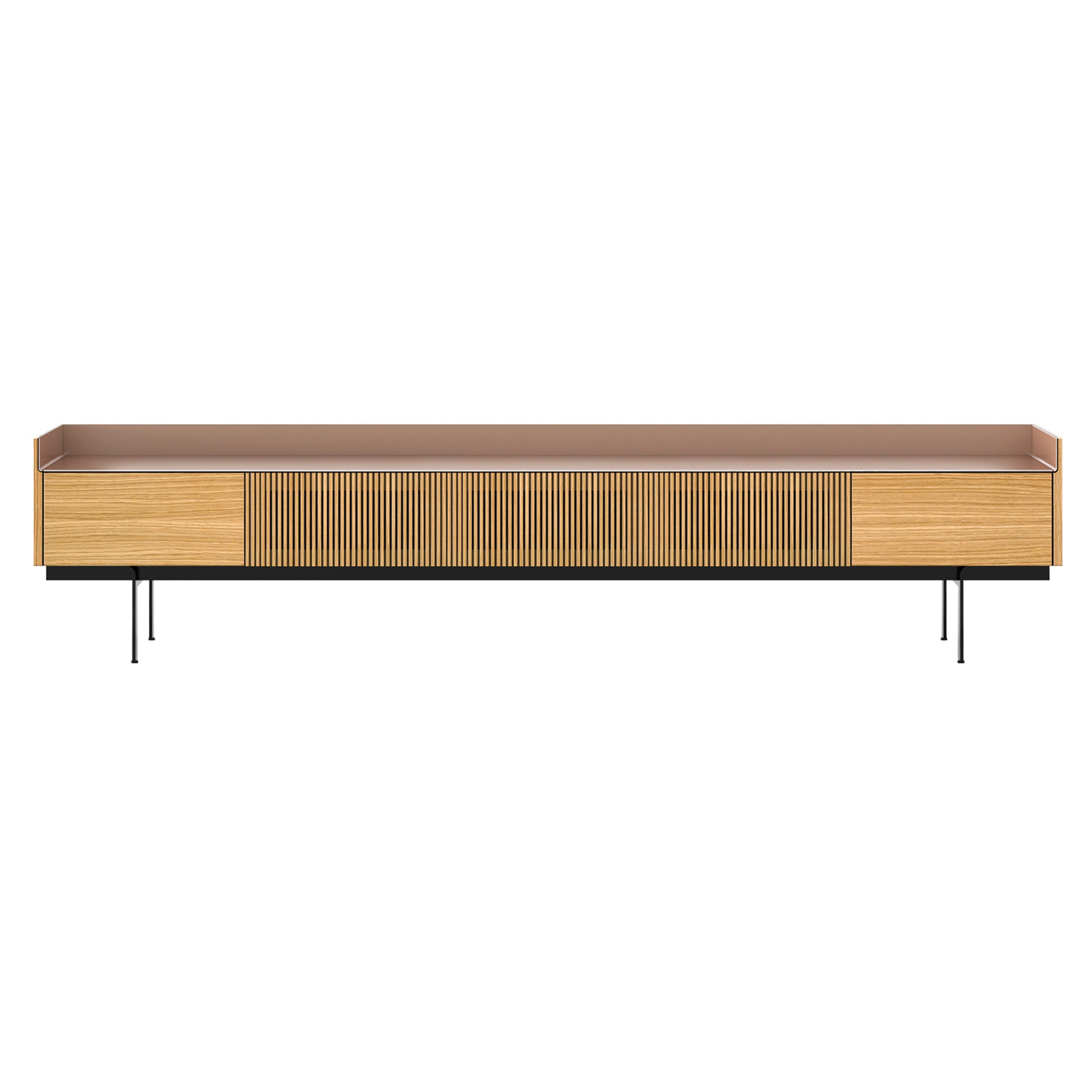 Stockholm STH556 Slim Sideboard: Composition 3 + Super-Matt Oak + Anodized Aluminum Pale Rose + Black