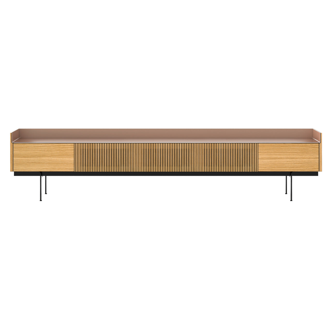 Stockholm STH556 Slim Sideboard: Composition 3 + Super-Matt Oak + Anodized Aluminum Pale Rose + Black