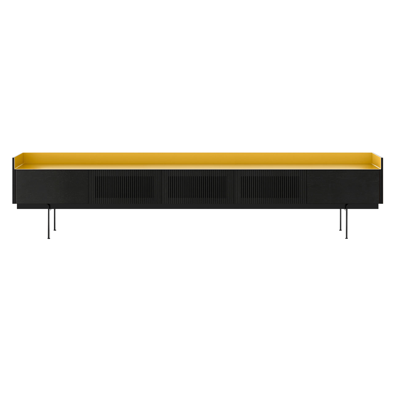Stockholm STH556 Slim Sideboard: Composition 3 + Ebony Stained Oak + Anodized Aluminum Gold + Black