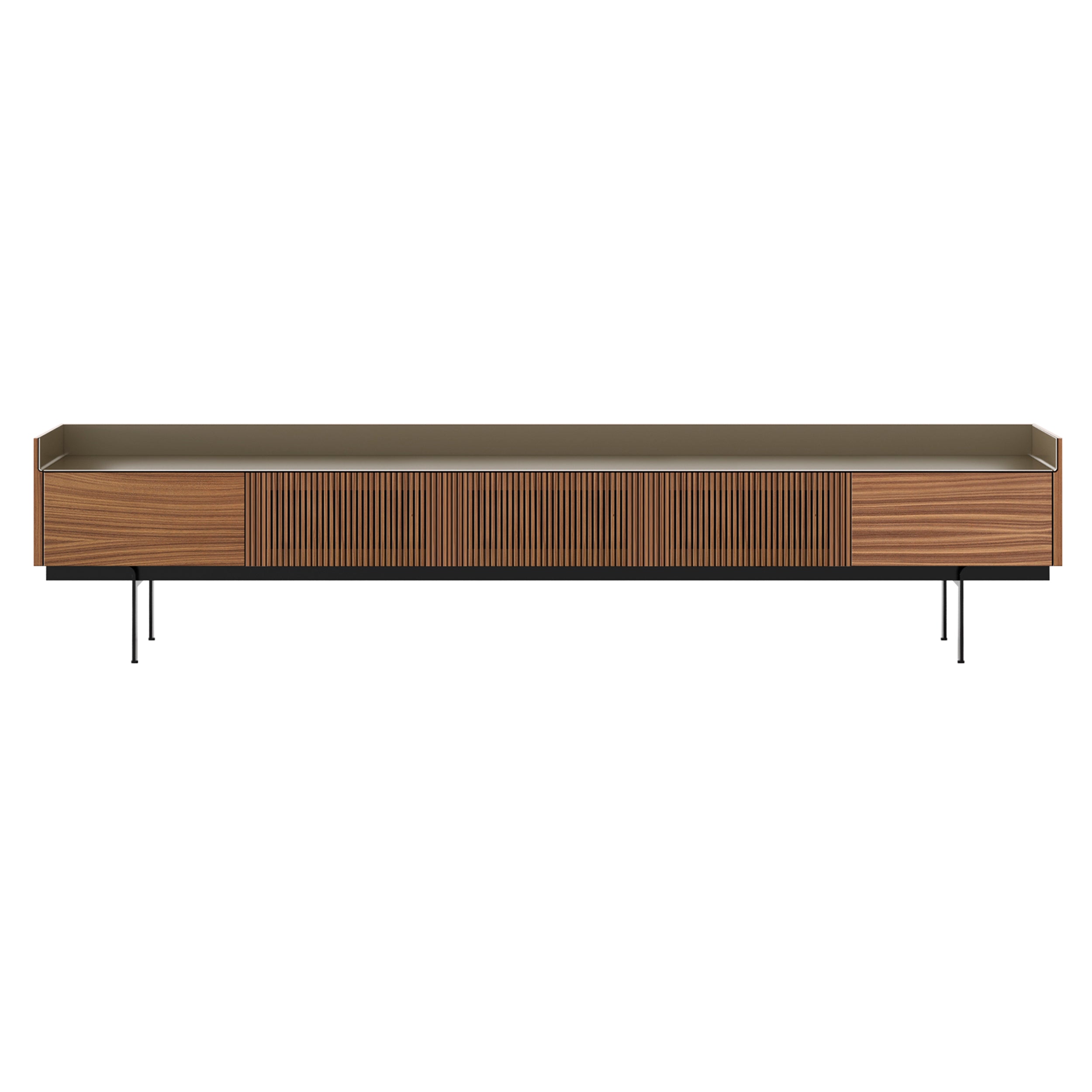 Stockholm STH556 Slim Sideboard: Composition 3 + Walnut Stained Walnut + Anodized Aluminum Bronze + Black