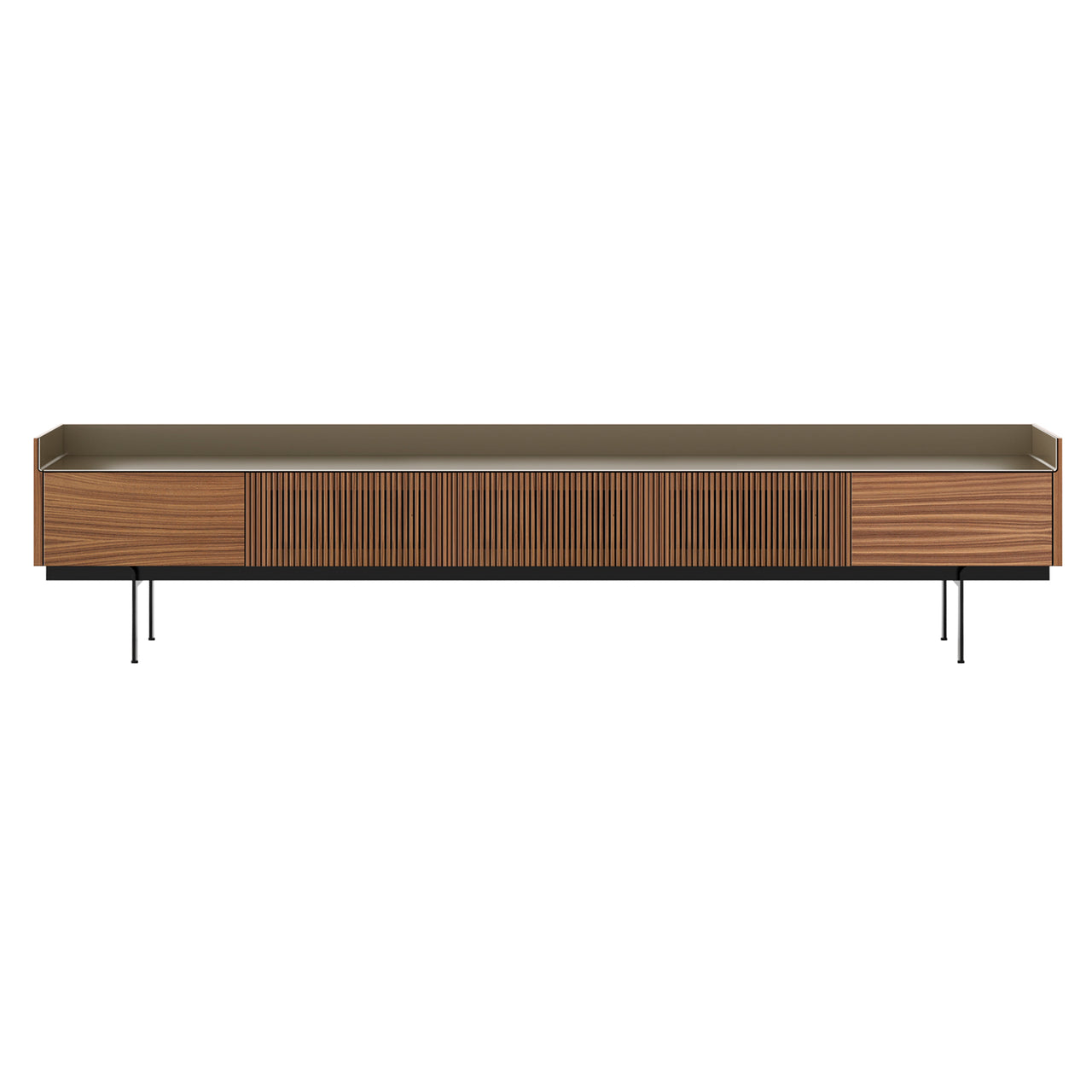 Stockholm STH556 Slim Sideboard: Composition 3 + Walnut Stained Walnut + Anodized Aluminum Bronze + Black