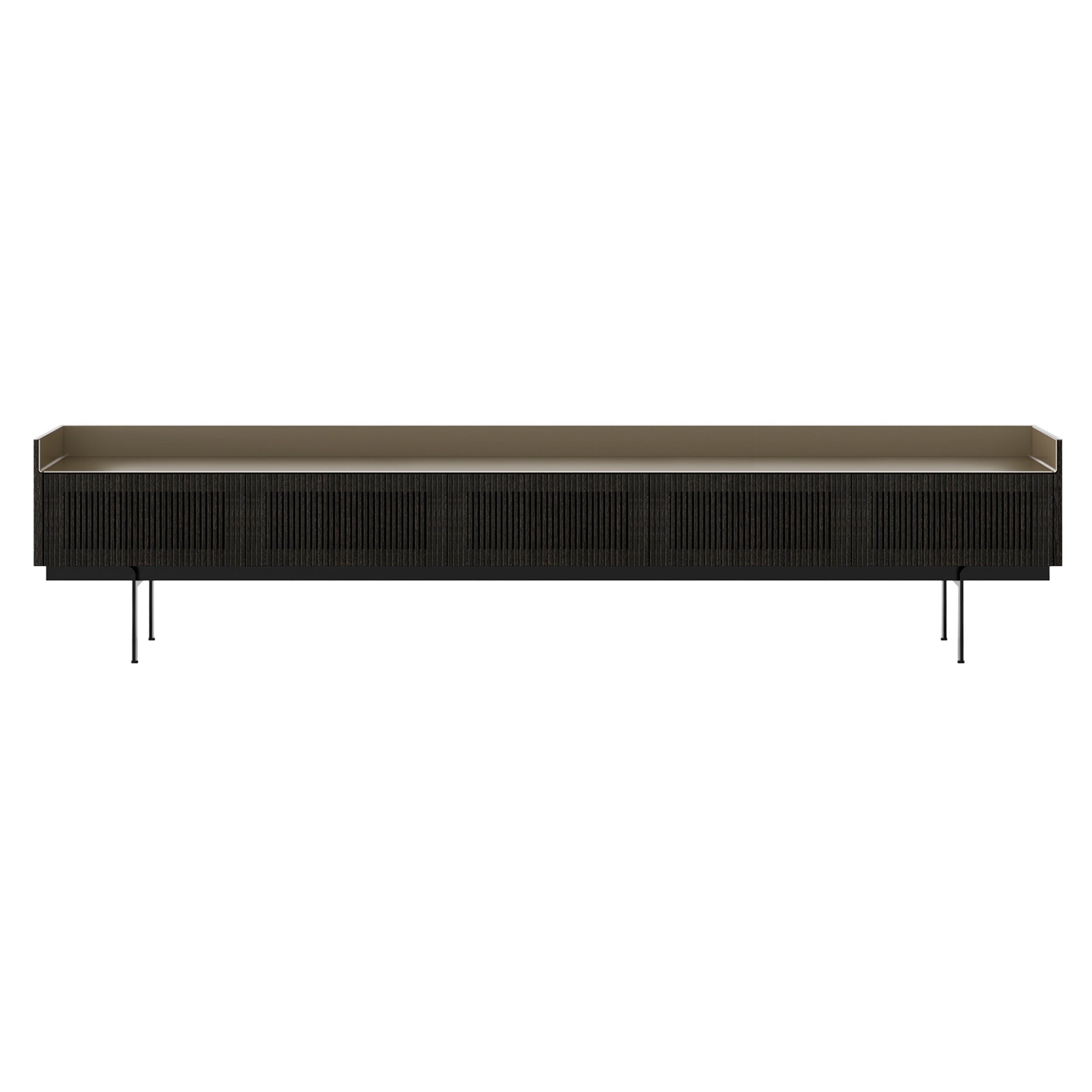 Stockholm STH557 Slim Sideboard: Composition 3 + Dark Grey Stained Oak + Anodized Aluminum Bronze + Black