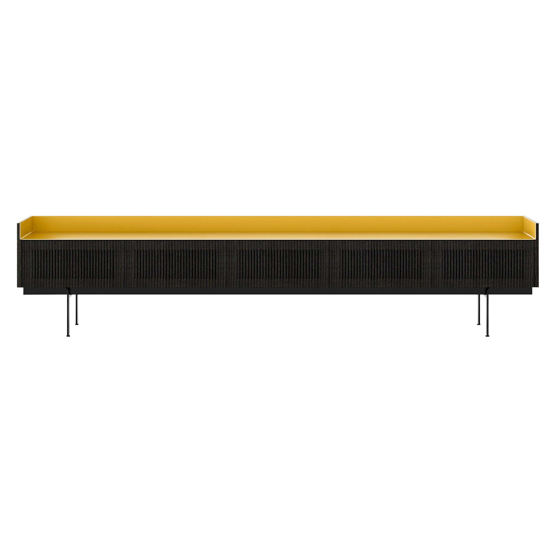 Stockholm STH557 Slim Sideboard: Composition 3 + Dark Grey Stained Oak + Anodized Aluminum Gold + Black