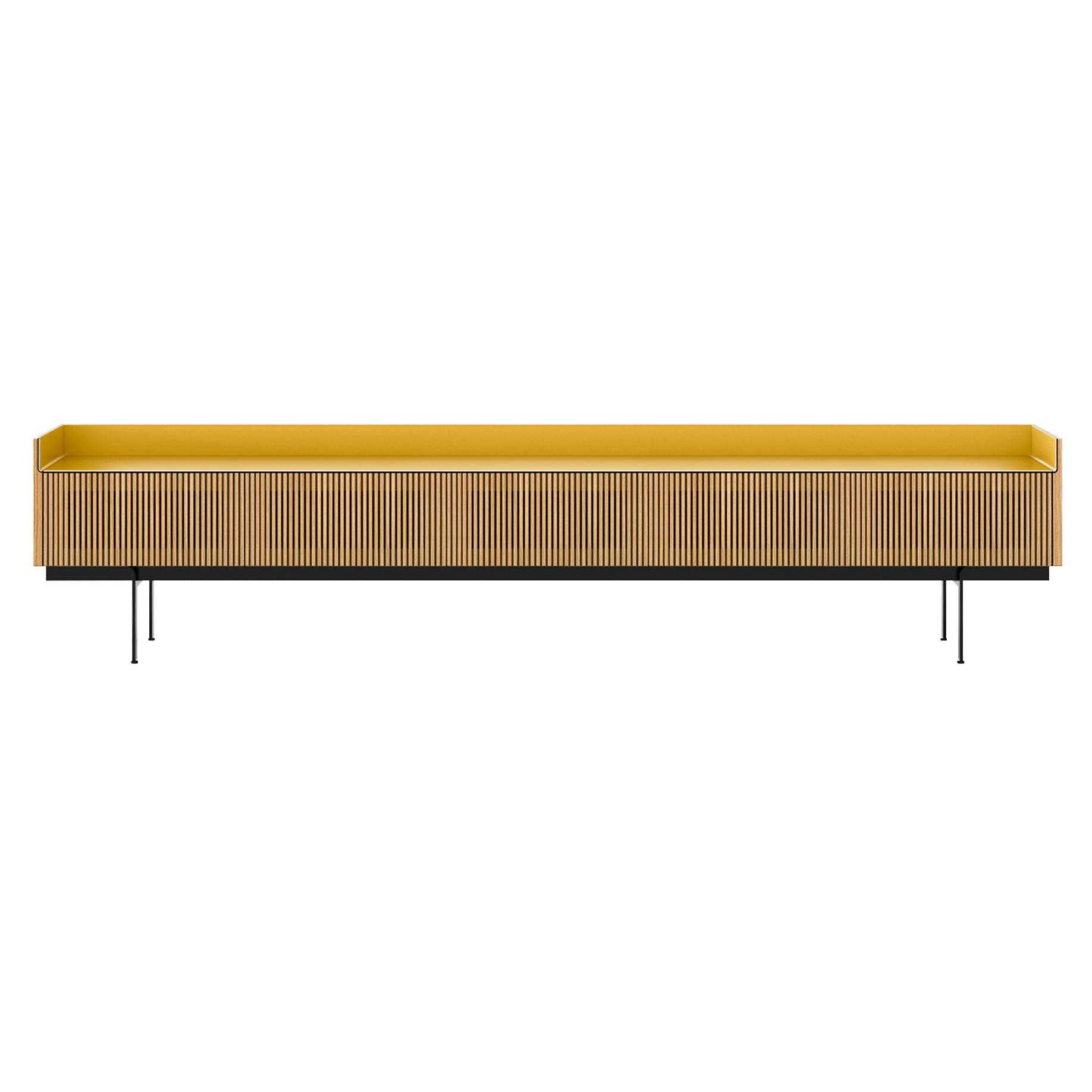 Stockholm STH557 Slim Sideboard: Composition 3 + Super-Matt Oak + Anodized Aluminum Gold + Black