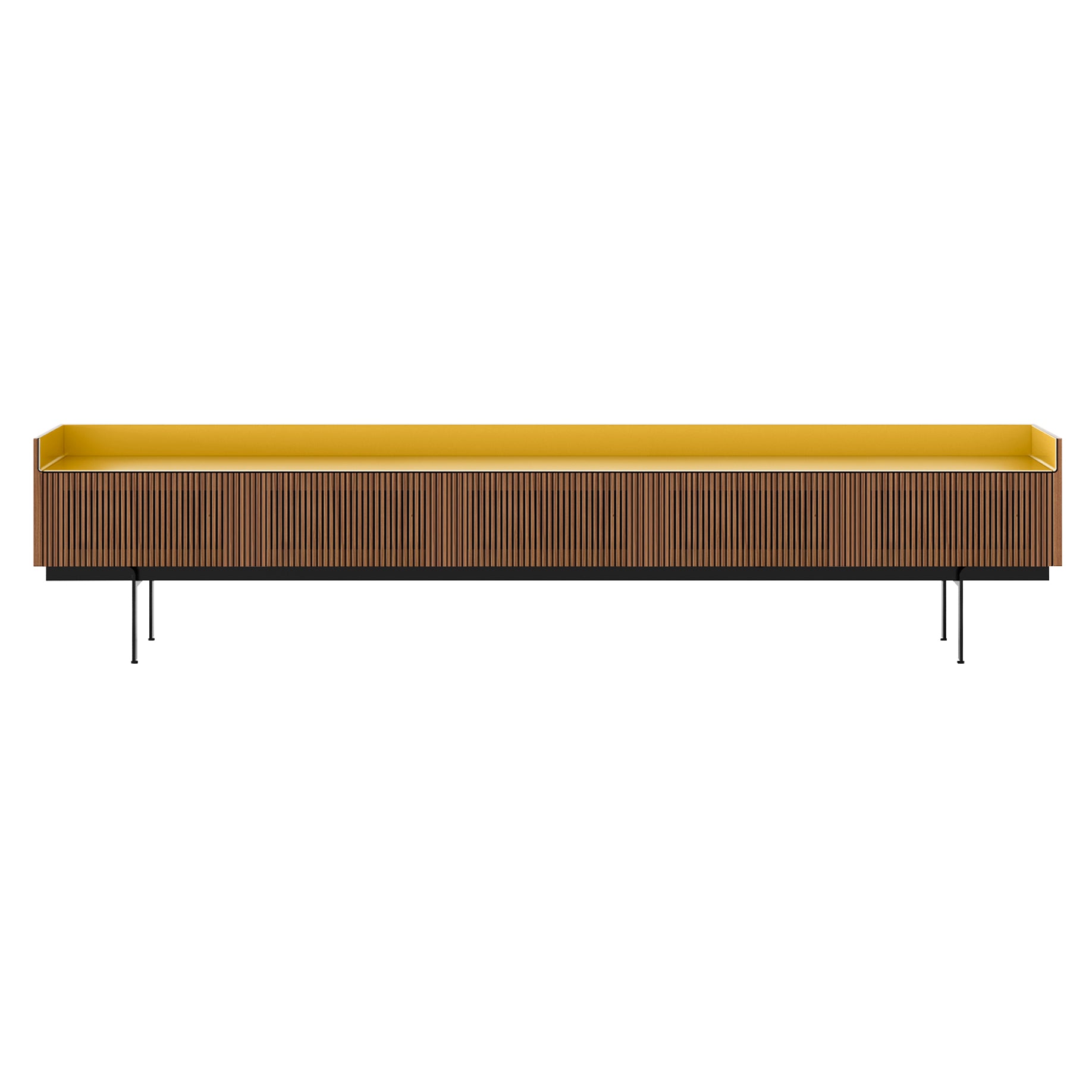 Stockholm STH557 Slim Sideboard: Composition 3 + Super-Matt Walnut + Anodized Aluminum Gold + Black