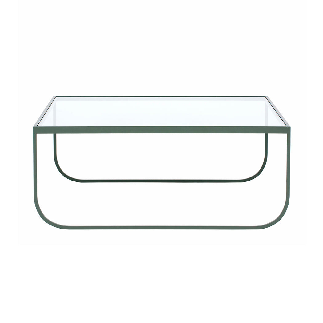 Tati Large Coffee Table: High + Glass Top + Transparent Glass + Green Khaki