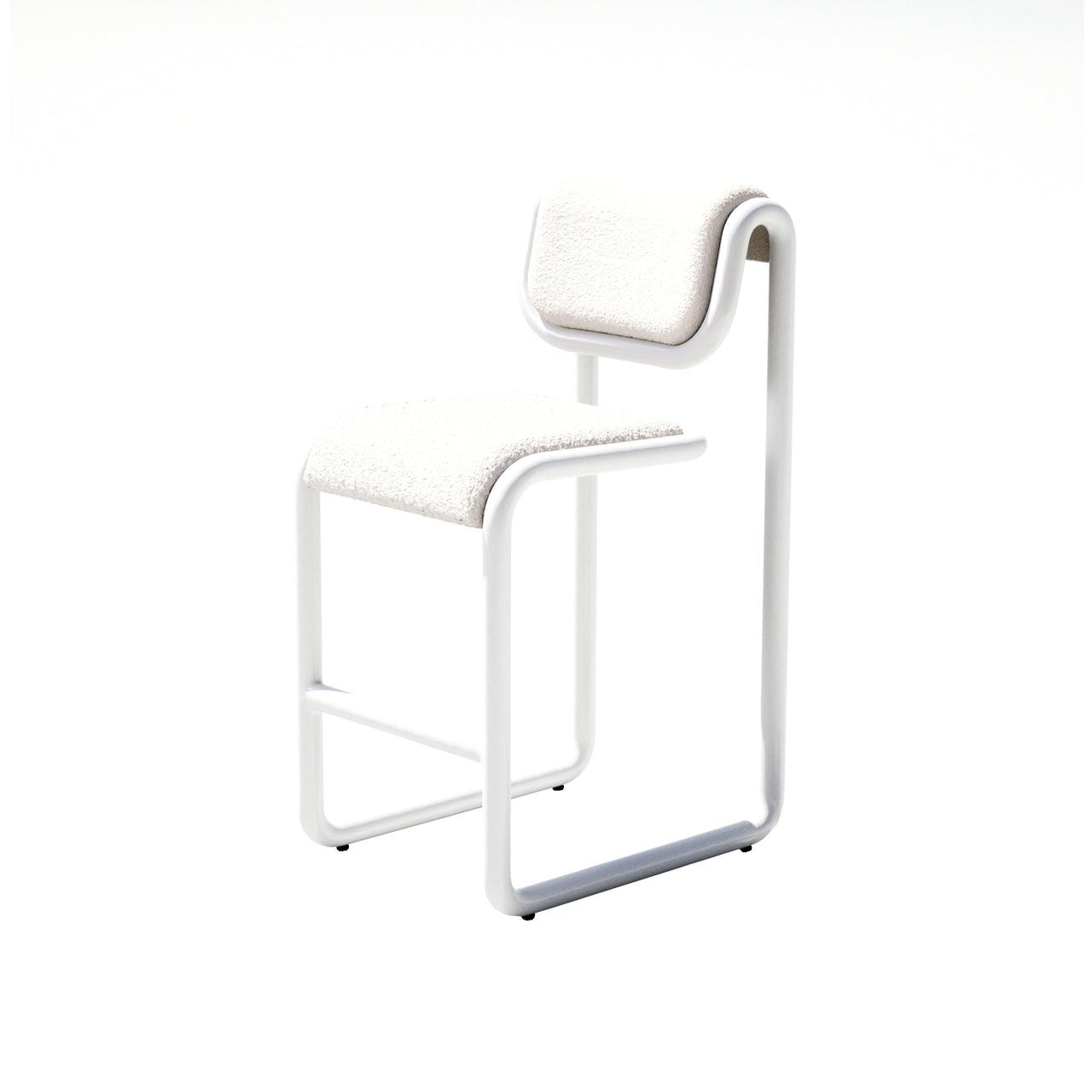 Tube Bar + Counter Stool: Upholstery + Counter + White + Boucle Cream