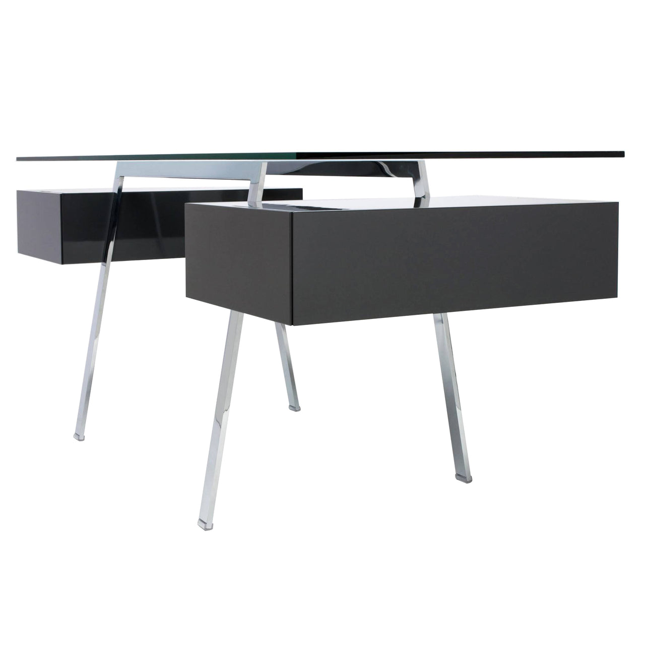 Homework 2 Desk: Single Drawers with Glass Top + Chrome + Black Oak