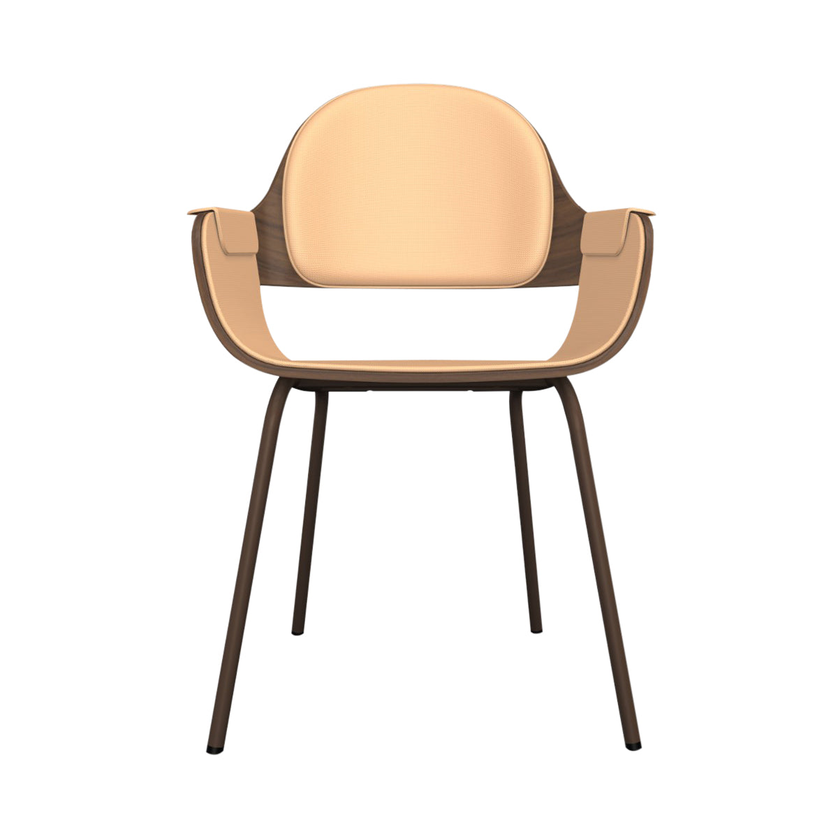 Showtime Nude Chair with Metal Base: Interior Seat + Armrest + Backrest Cushion + Walnut + Pale Brown