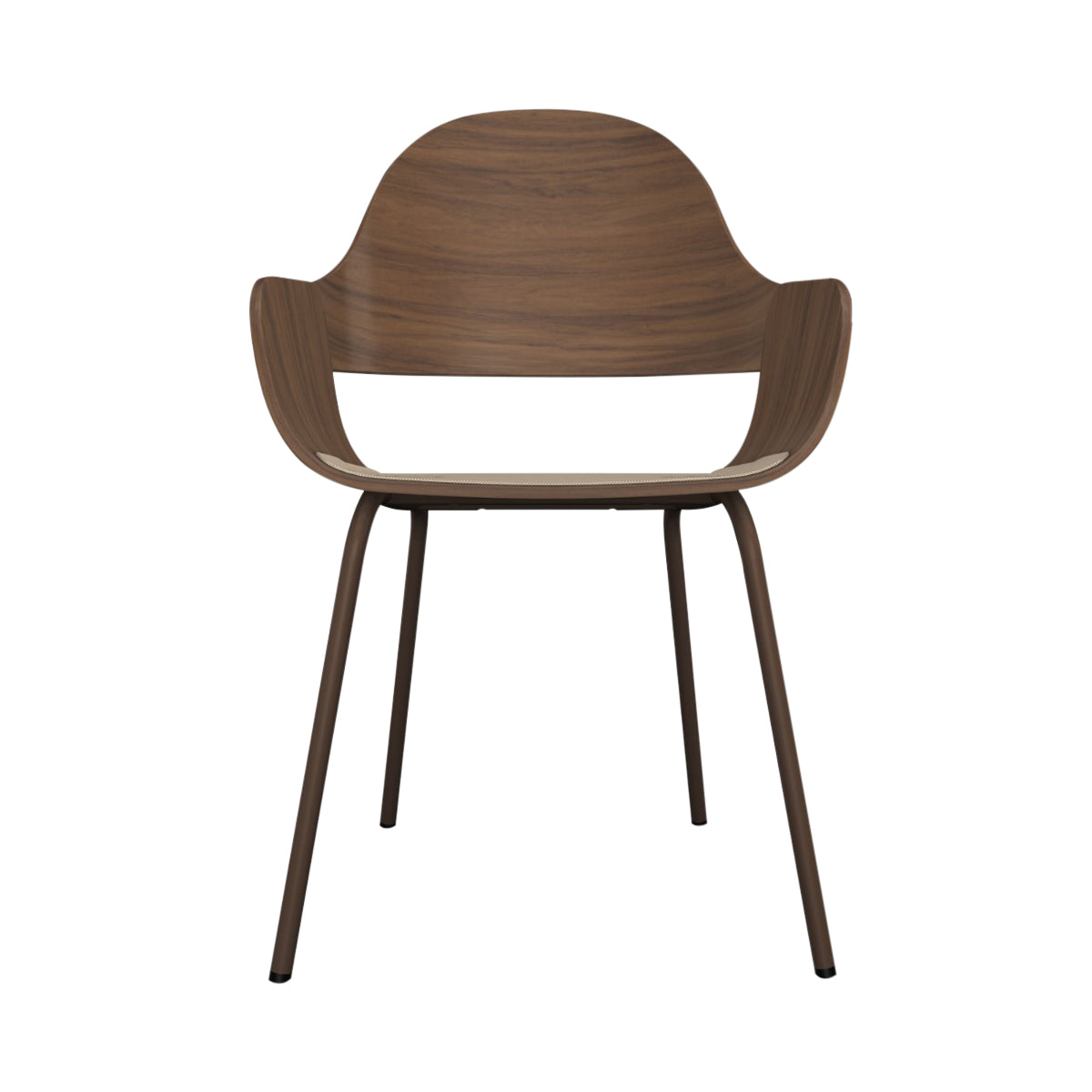 Showtime Nude Chair with Metal Base: Seat Upholstered + Walnut Nature Effect + Pale Brown