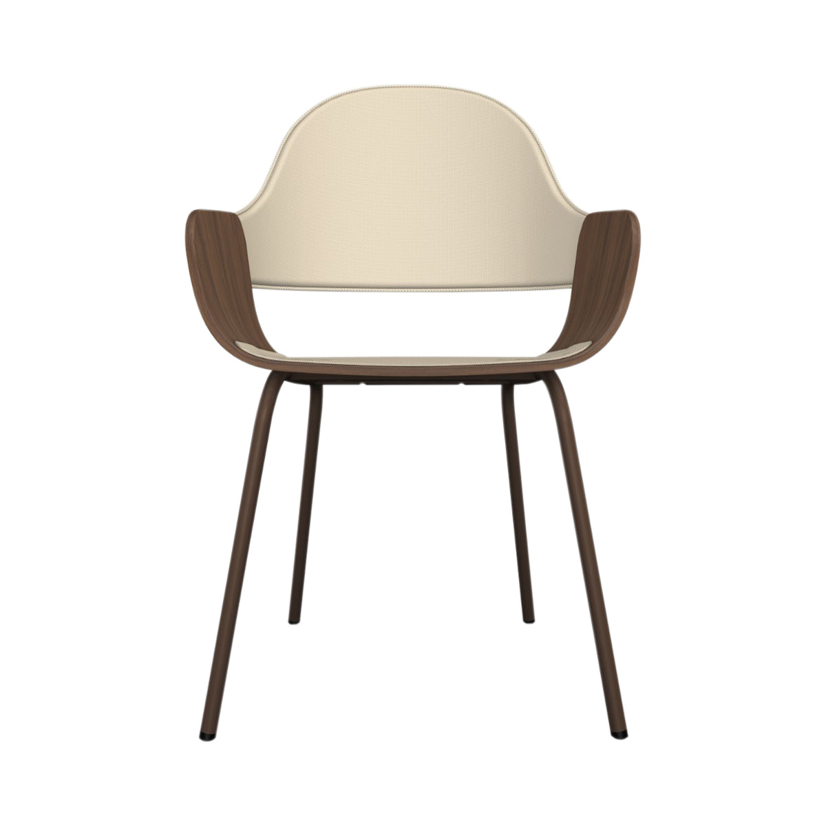 Showtime Nude Chair with Metal Base: Seat + Backrest Upholstered + Walnut Nature Effect + Pale Brown