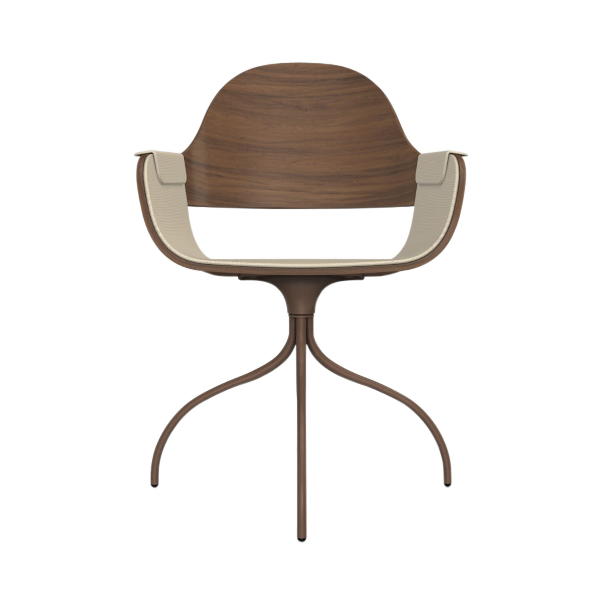 Showtime Nude Chair with Swivel Base: Interior Seat + Armrest Upholstered + Walnut Nature Effect + Pale Brown