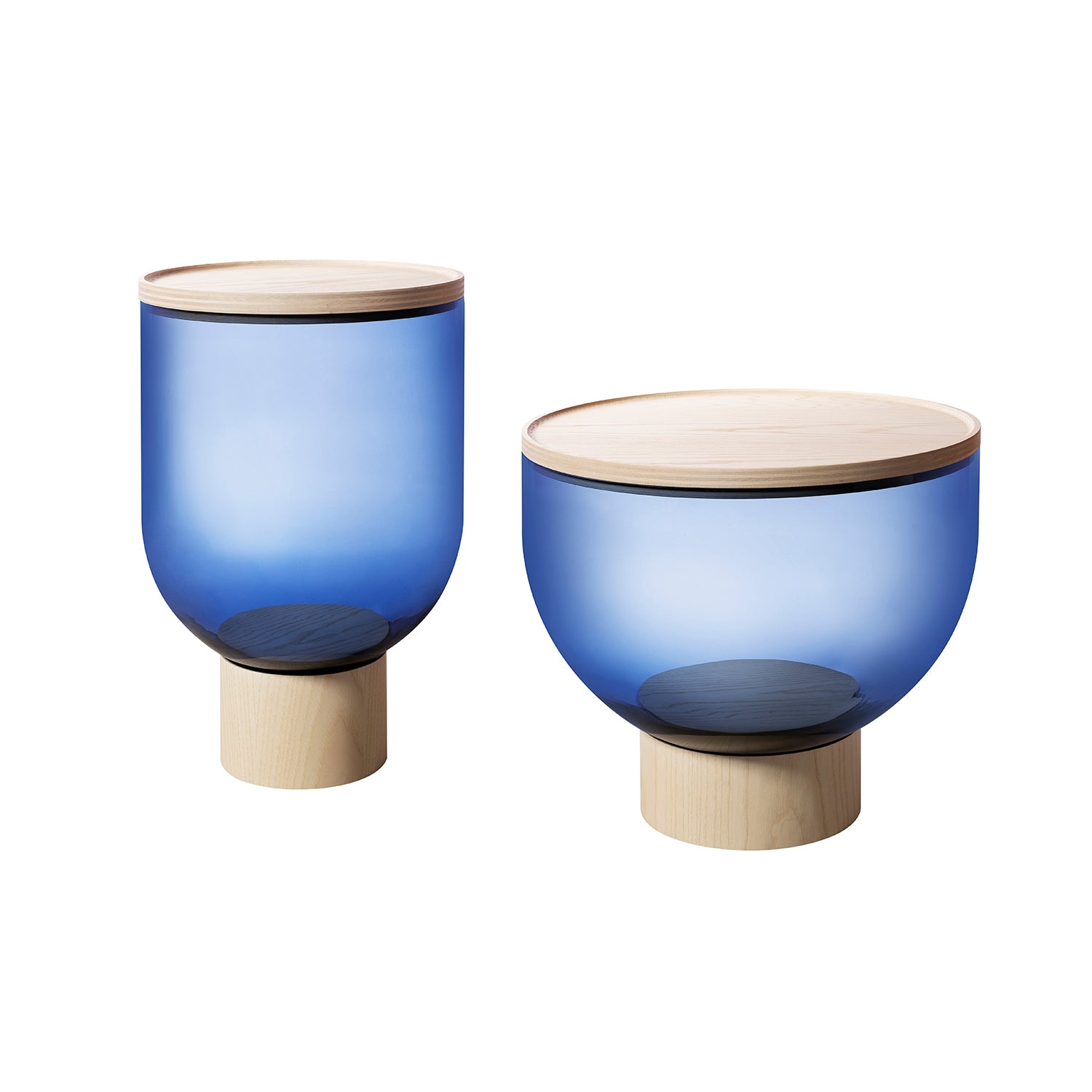 Mastea Side Table: Natural Ash + Blue Grey Blown Glass