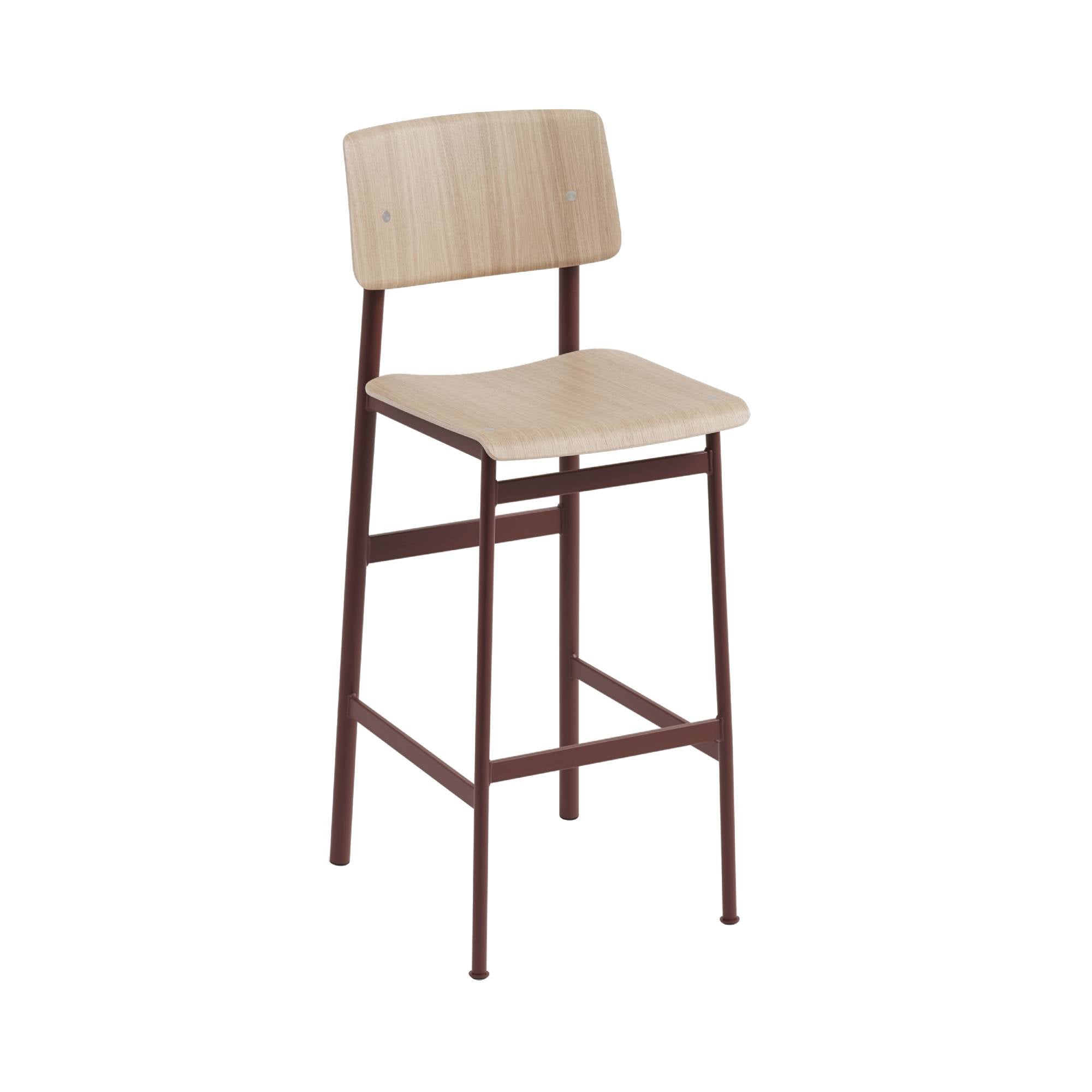 Loft Bar + Counter Stool: Bar + Deep Red + Oak