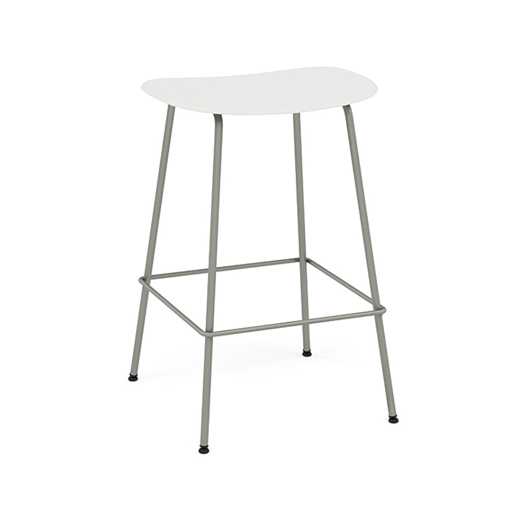 Fiber Bar + Counter Stool: Tube Base + Counter + Grey + Natural White