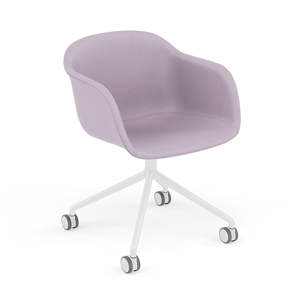 Fiber Armchair: Swivel Base with Castors + Upholstered + White