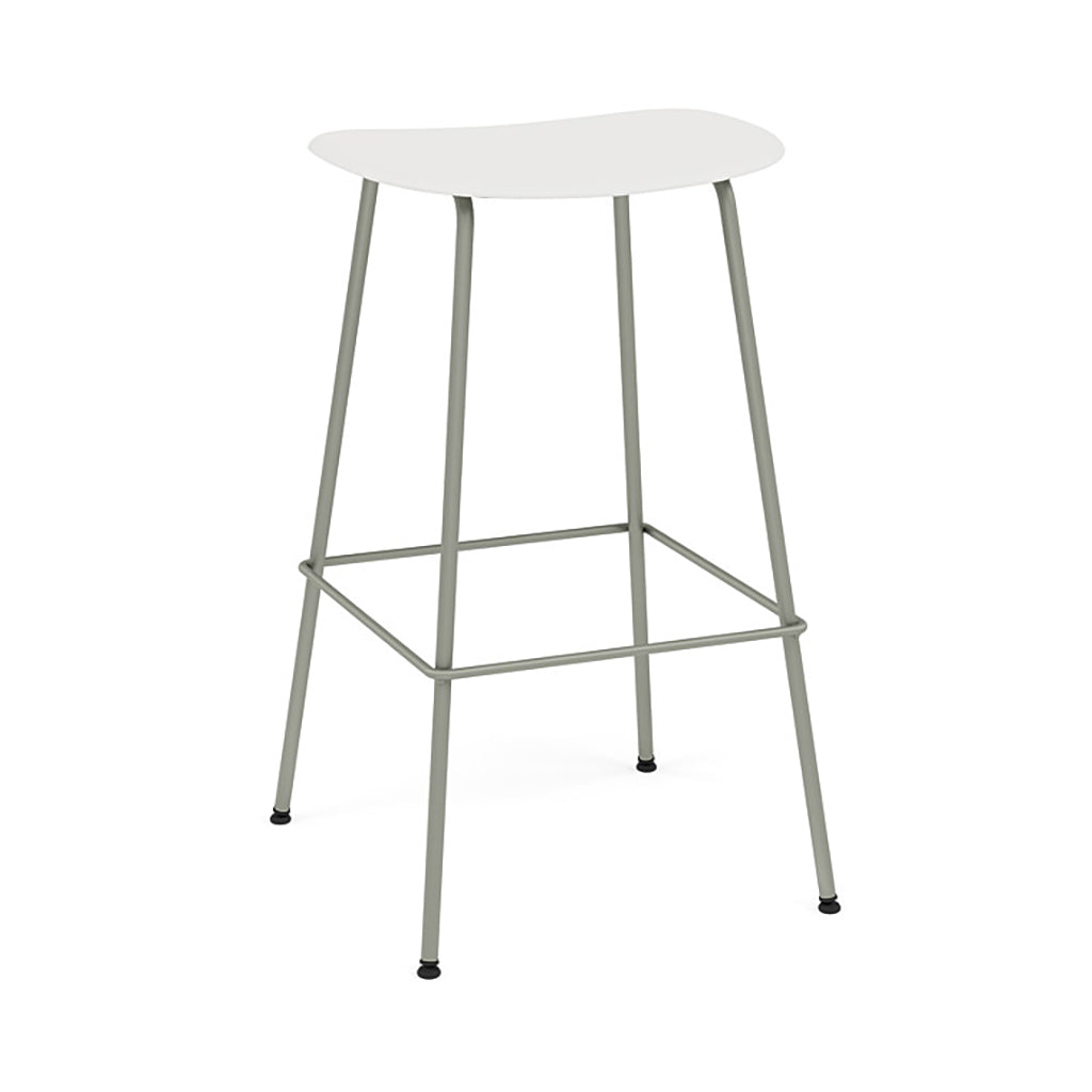 Fiber Bar + Counter Stool: Tube Base + Bar + Dusty Green + Natural White