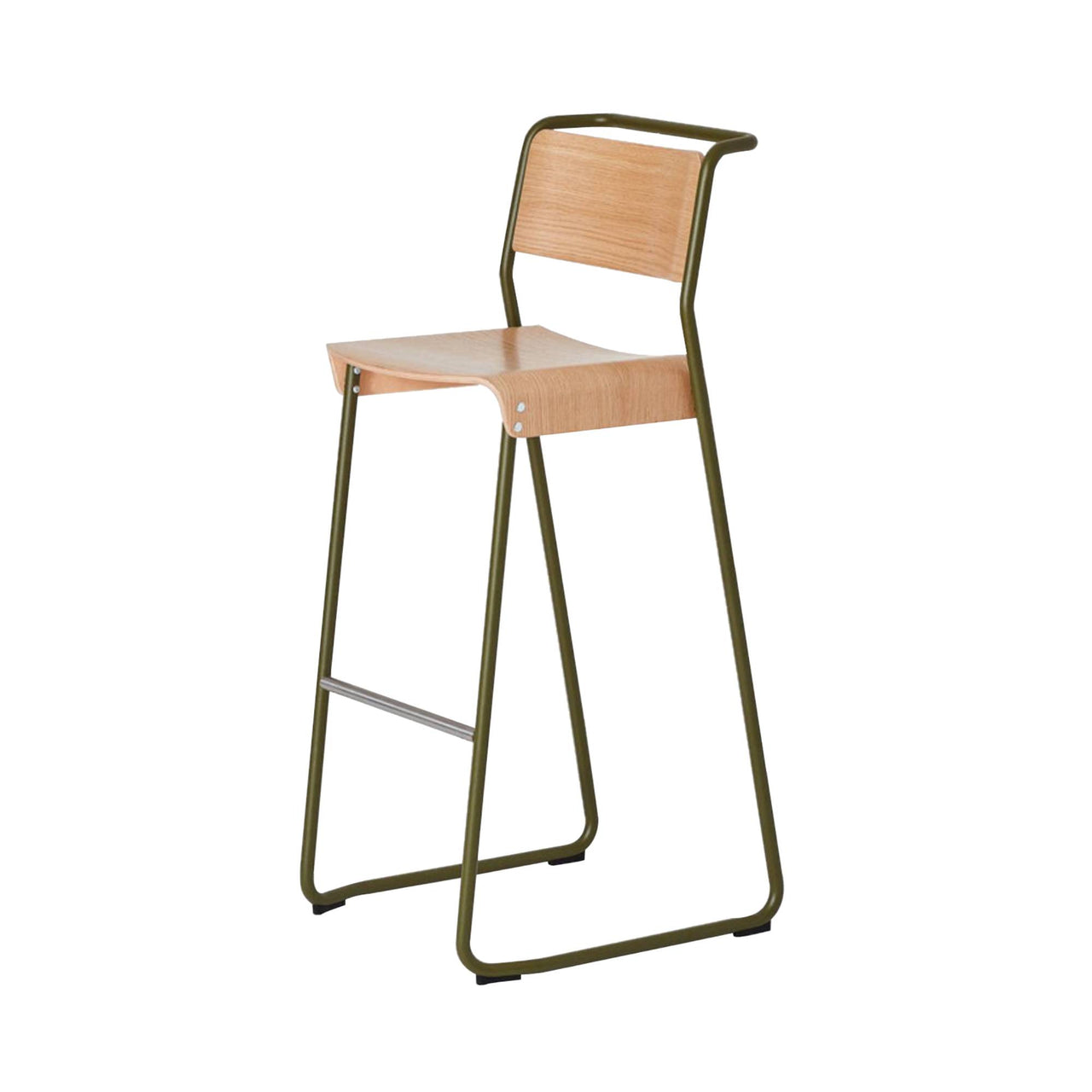 Canteen Utility High Stool: Light Oak + Khaki Green