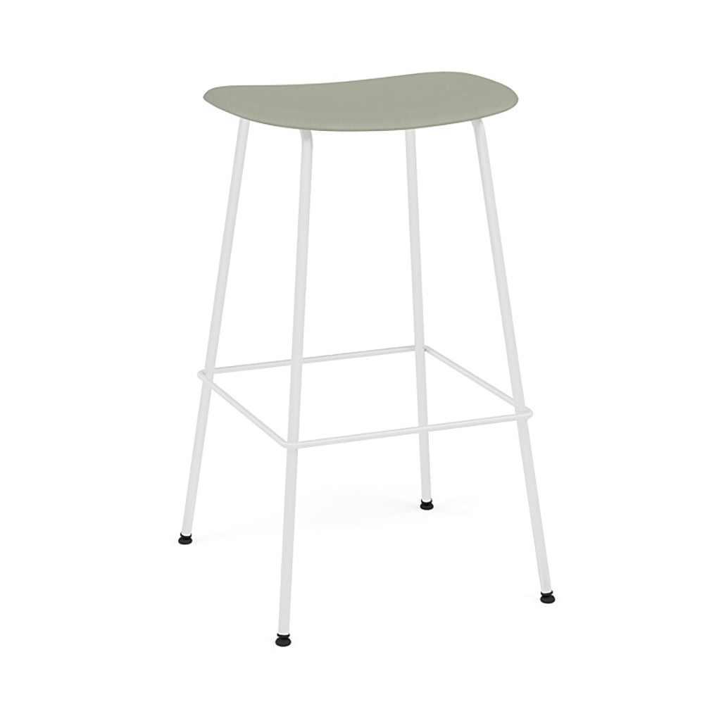 Fiber Bar + Counter Stool: Tube Base + Bar + White + Dusty Green