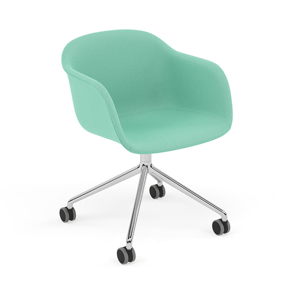 Fiber Armchair: Swivel Base with Castors + Upholstered + Polished Aluminum