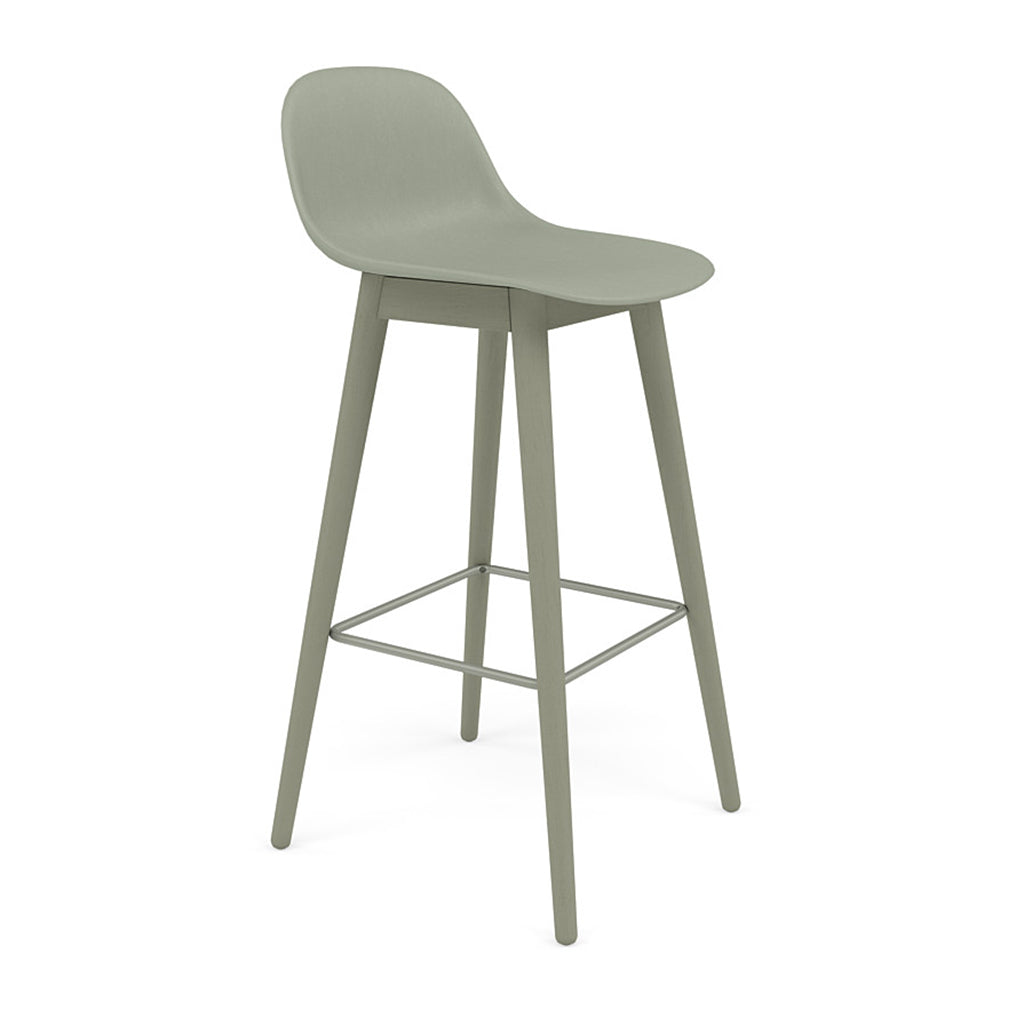 Fiber Bar + Counter Stool with Backrest: Wood Base + Bar + Dusty Green + Dusty Green