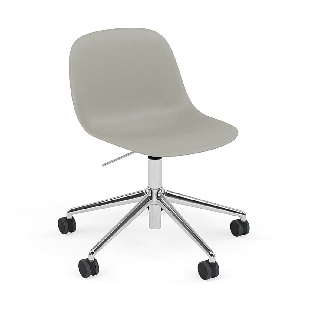 Fiber Side Chair: Swivel Base with Castors & Gaslift + Recycled Shell + Polished Aluminum + Grey