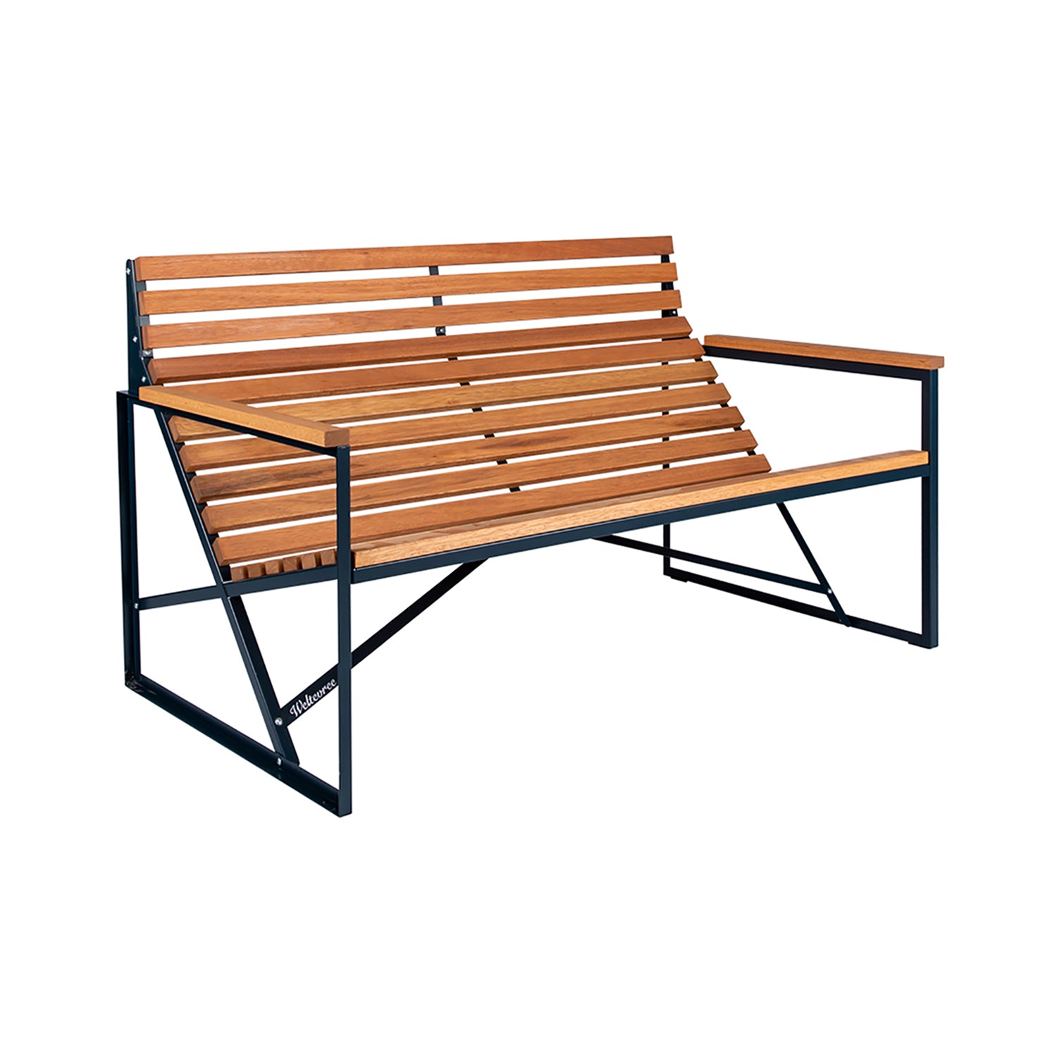 Patio Bench: Low + Grey Blue