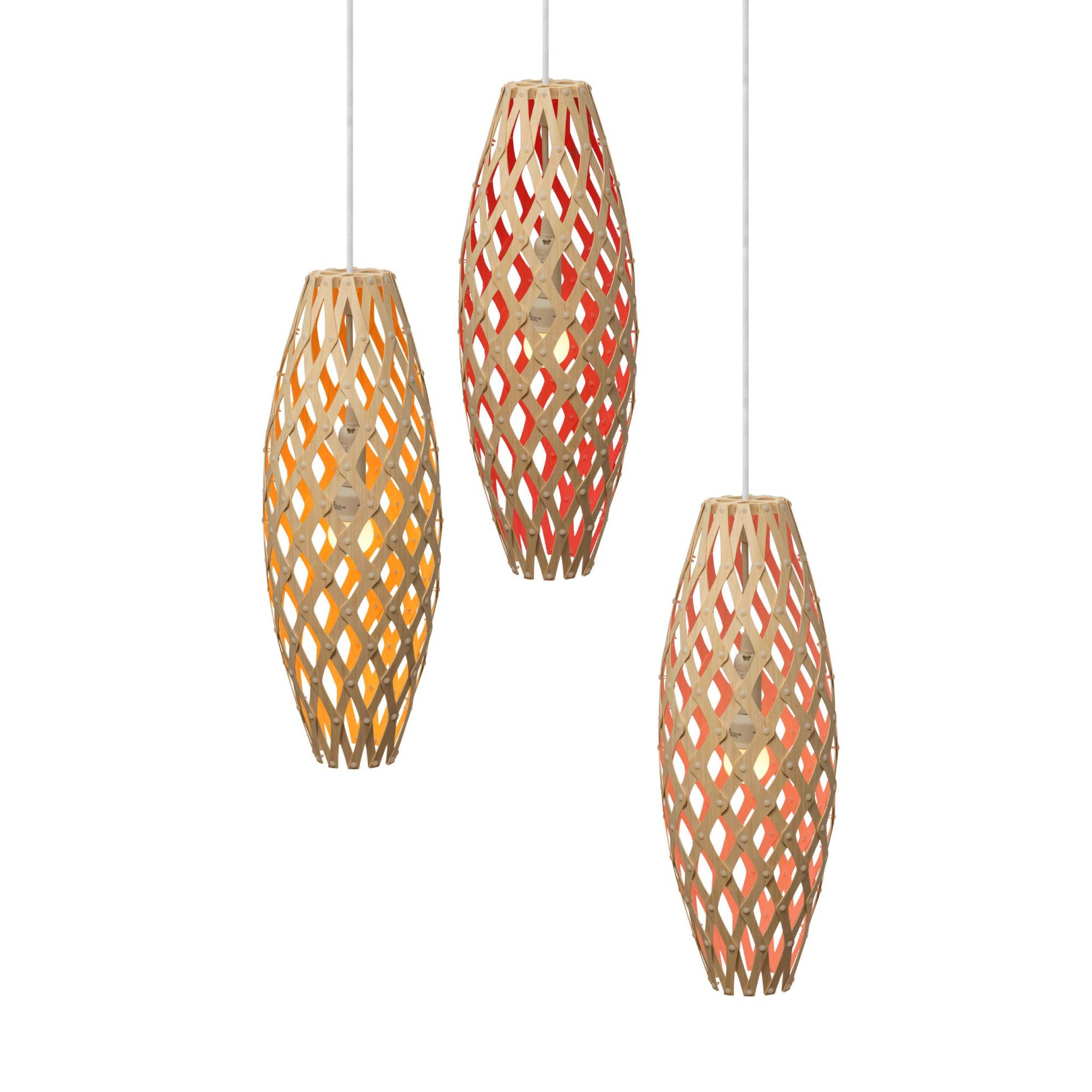 Hinaki Pendant Light: Large: Bamboo + Orange + Red + Pink + White