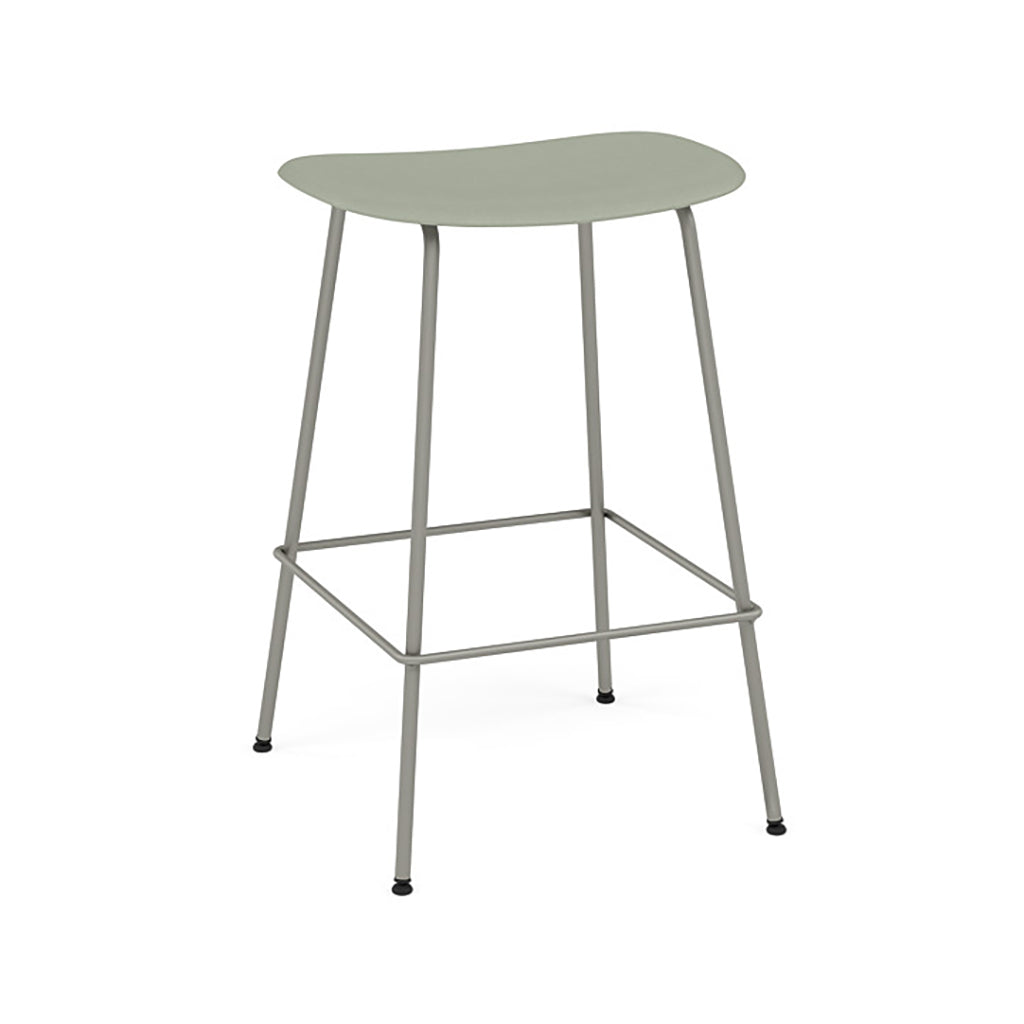 Fiber Bar + Counter Stool: Tube Base + Counter + Grey + Dusty Green