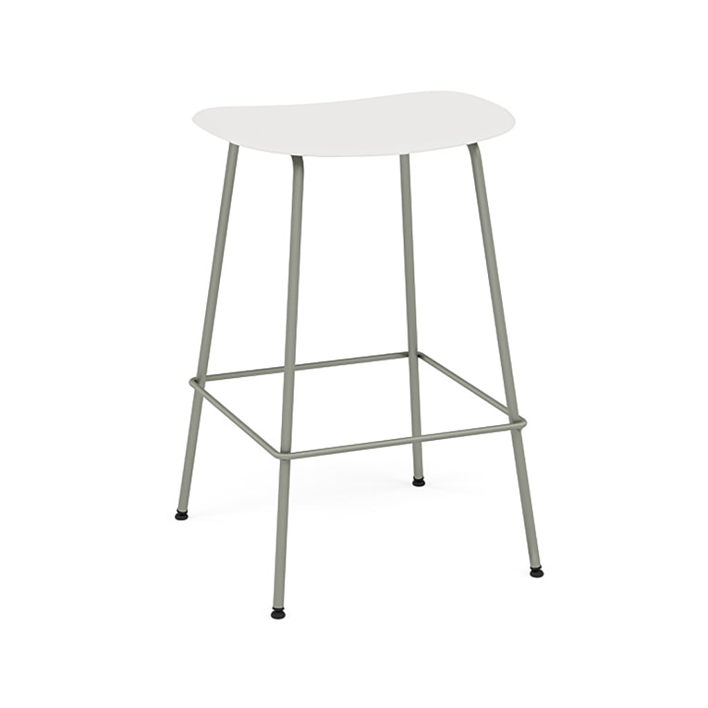 Fiber Bar + Counter Stool: Tube Base + Counter + Dusty Green + Natural White