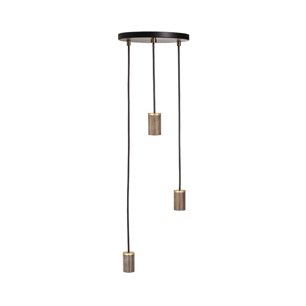 Triple Pendant: Black + Walnut + Brass