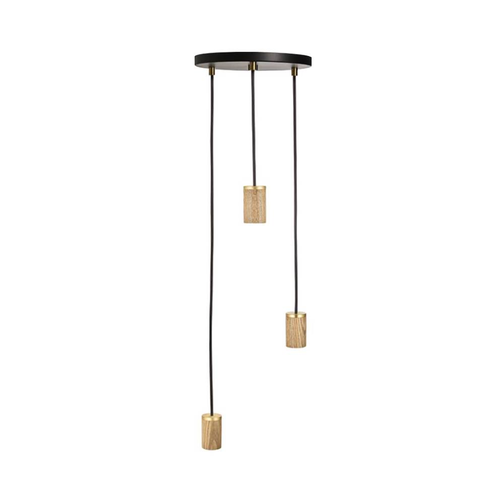 Triple Pendant: Black + Oak + Brass