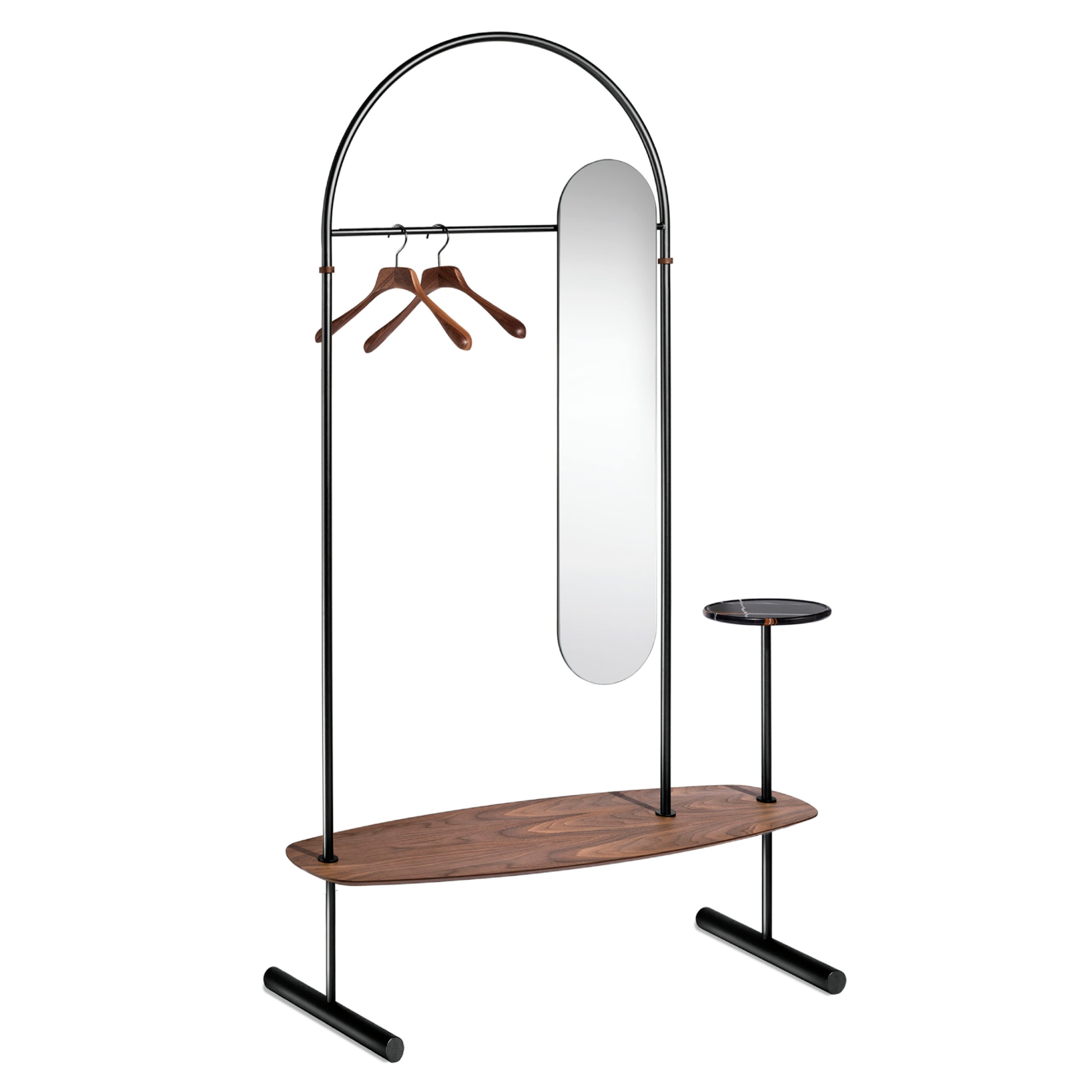 Arco Clothing Rack + Mirror + Dark Graphite + Walnut + Sahara Noir Marble