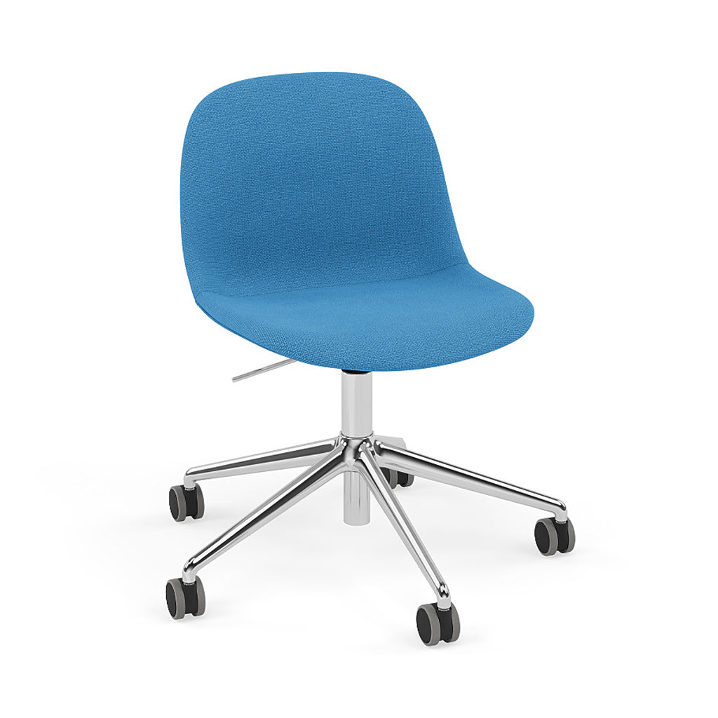 Fiber Side Chair: Swivel Base with Castors & Gaslift + Recycled Shell + Upholstered + Polished Aluminum