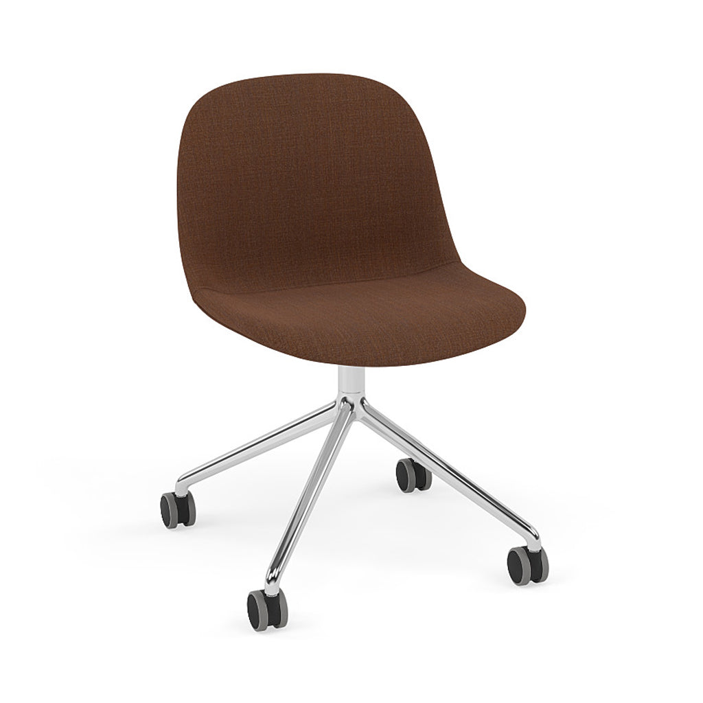 Fiber Side Chair: Swivel Base with Castors + Recycled Shell + Upholstered + Polished Aluminum