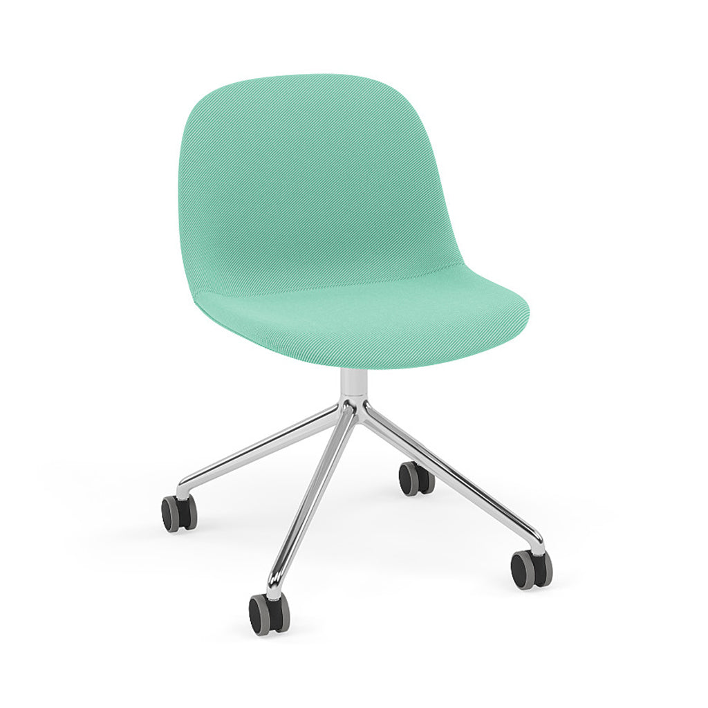 Fiber Side Chair: Swivel Base with Castors + Recycled Shell + Upholstered + Polished Aluminum