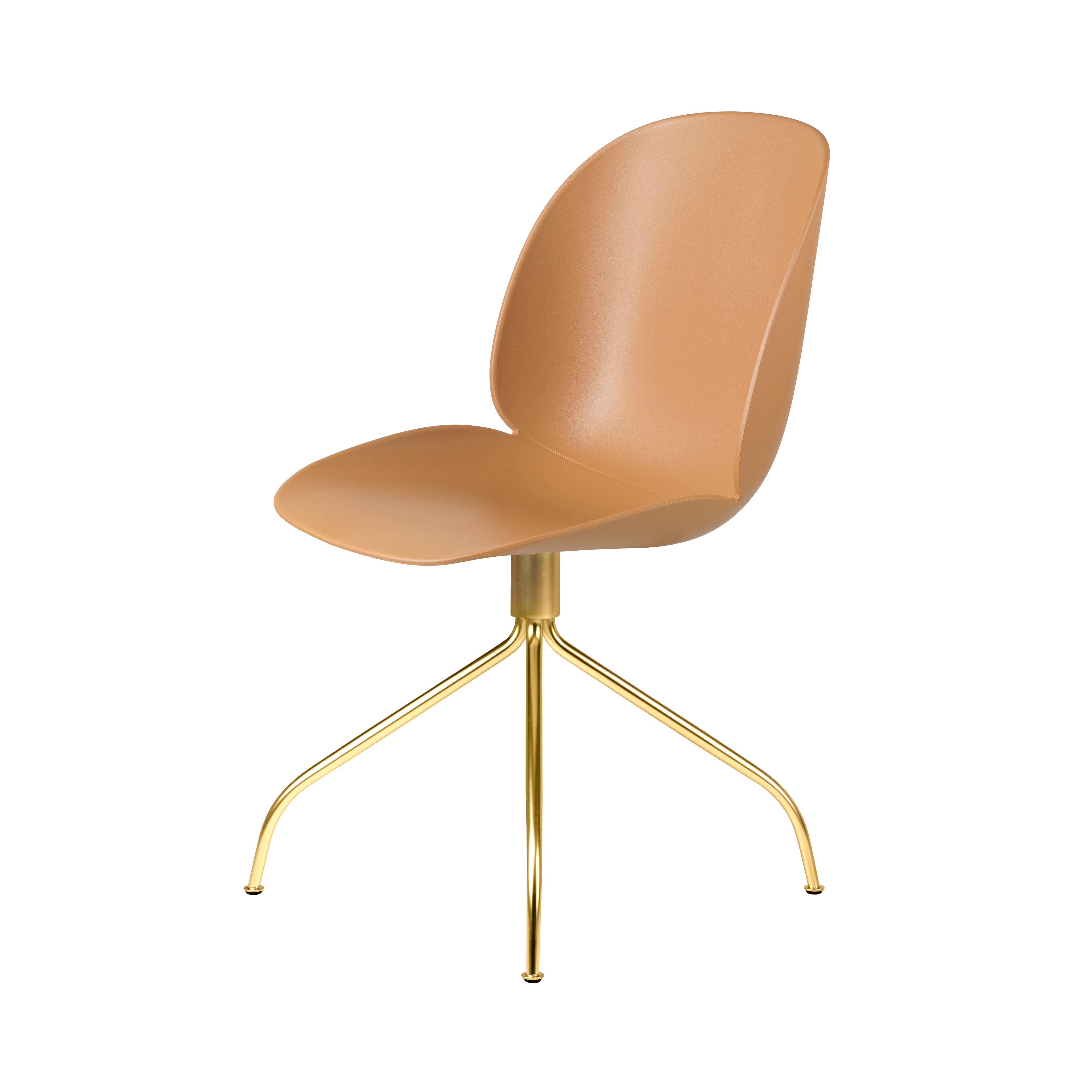 Beetle Meeting Chair: Swivel Base + Amber Brown + Brass Semi Matt + Felt Glides