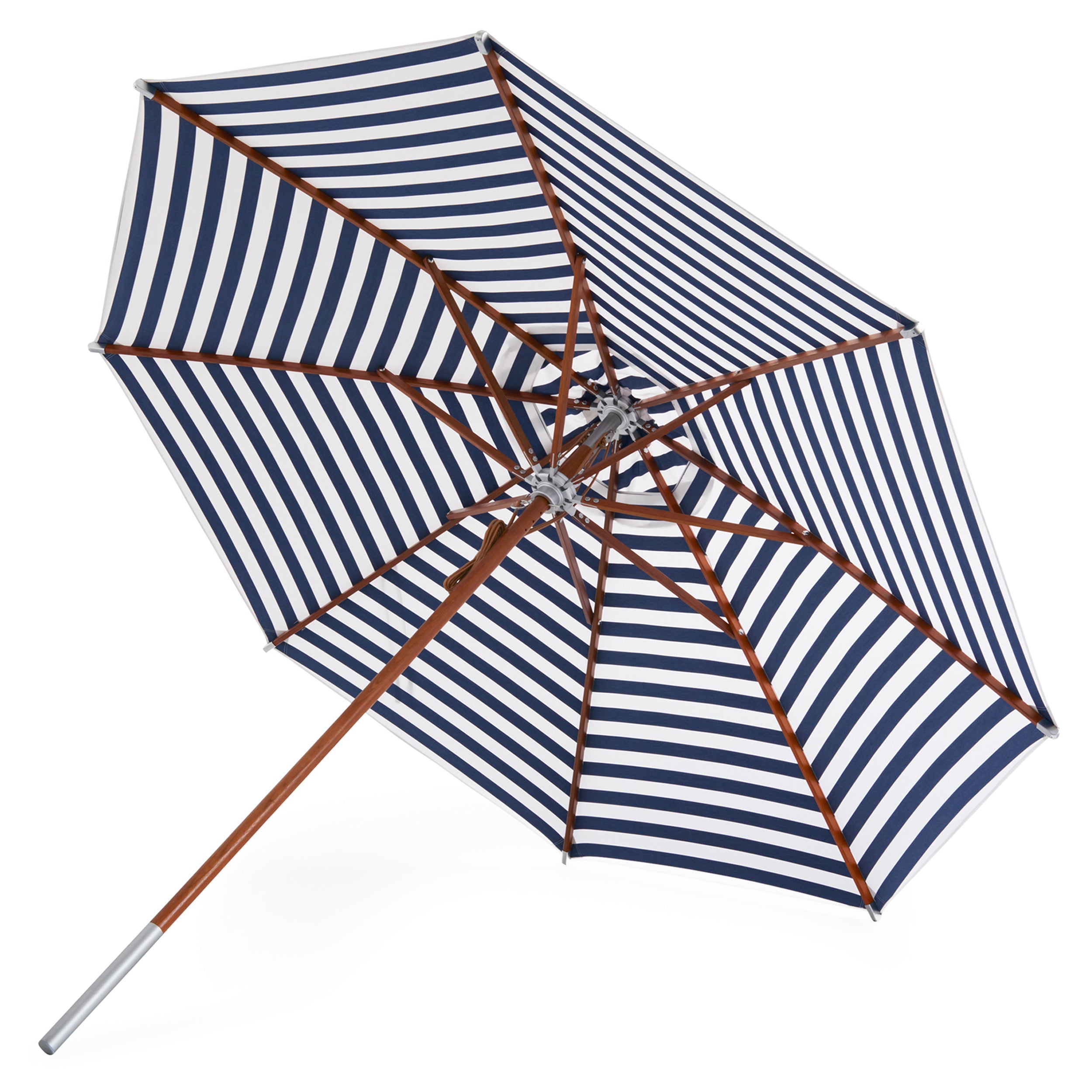 Atlantis Outdoor Umbrella: Striped + Dark Blue Stripes + Without Base