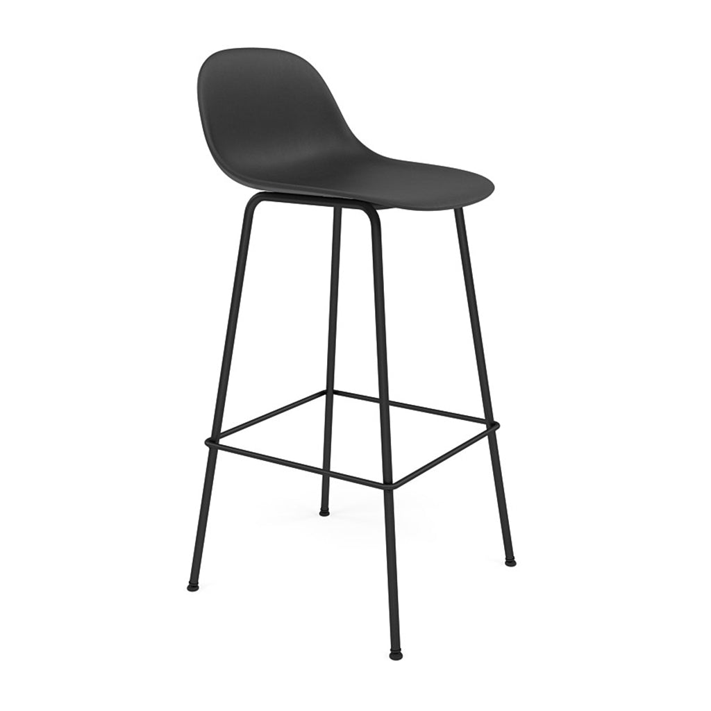 Fiber Bar + Counter Stool with Backrest: Tube Base + Bar + Black