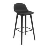 Fiber Bar + Counter Stool with Backrest: Wood Base + Bar + Black + Black