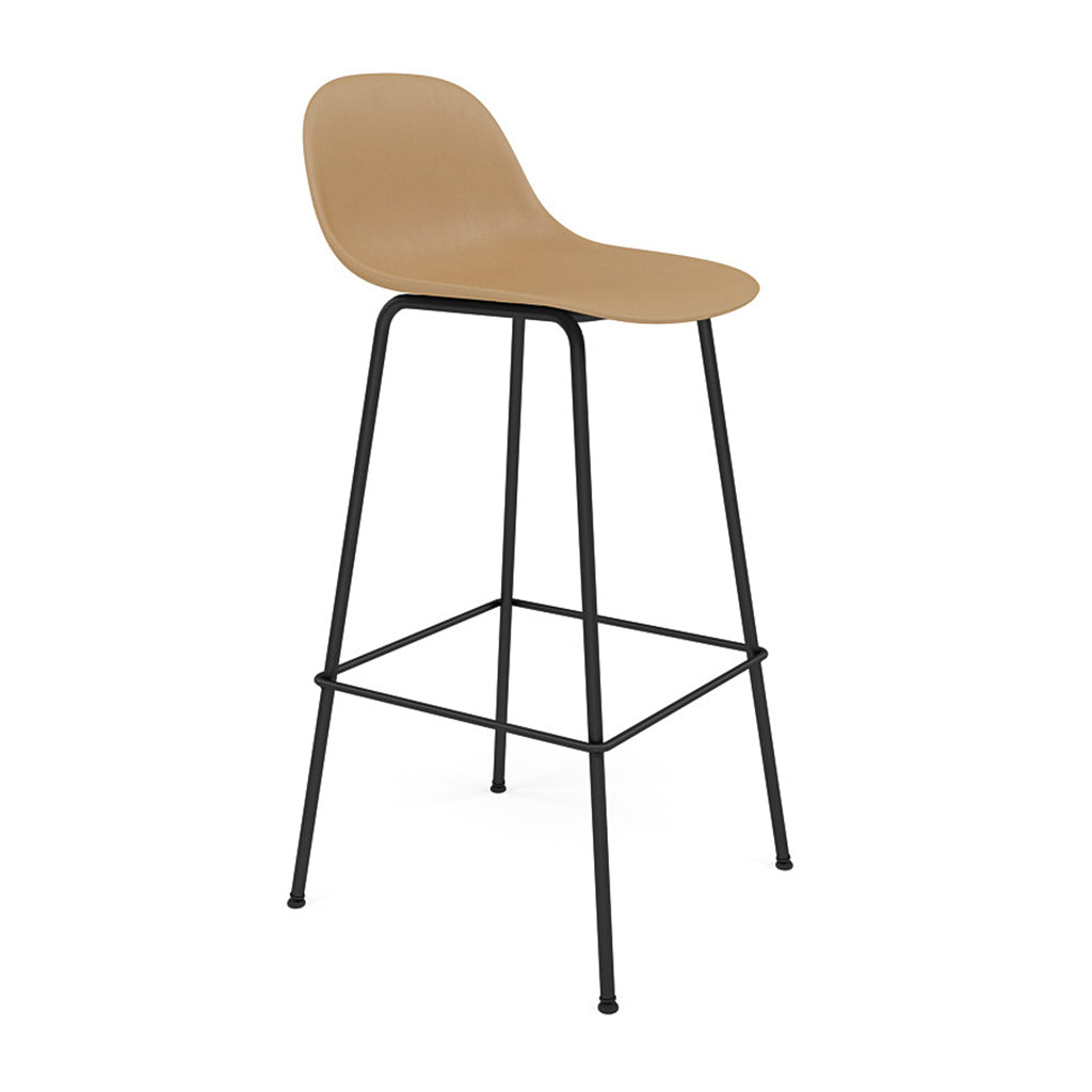 Fiber Bar + Counter Stool with Backrest: Tube Base + Bar + Ochre + Black