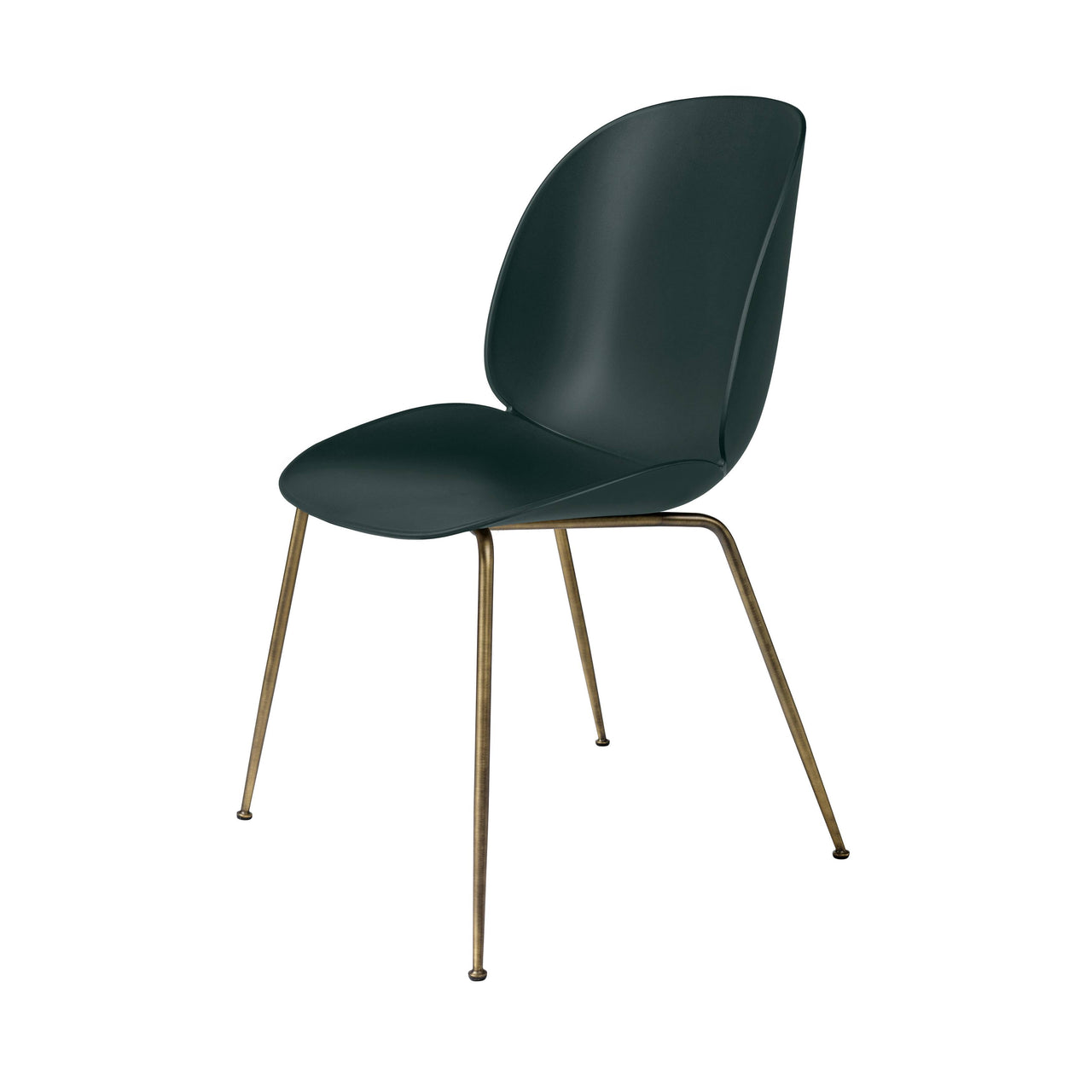 Beetle Dining Chair: Conic Base + Dark Green + Antique Brass + Felt Glides